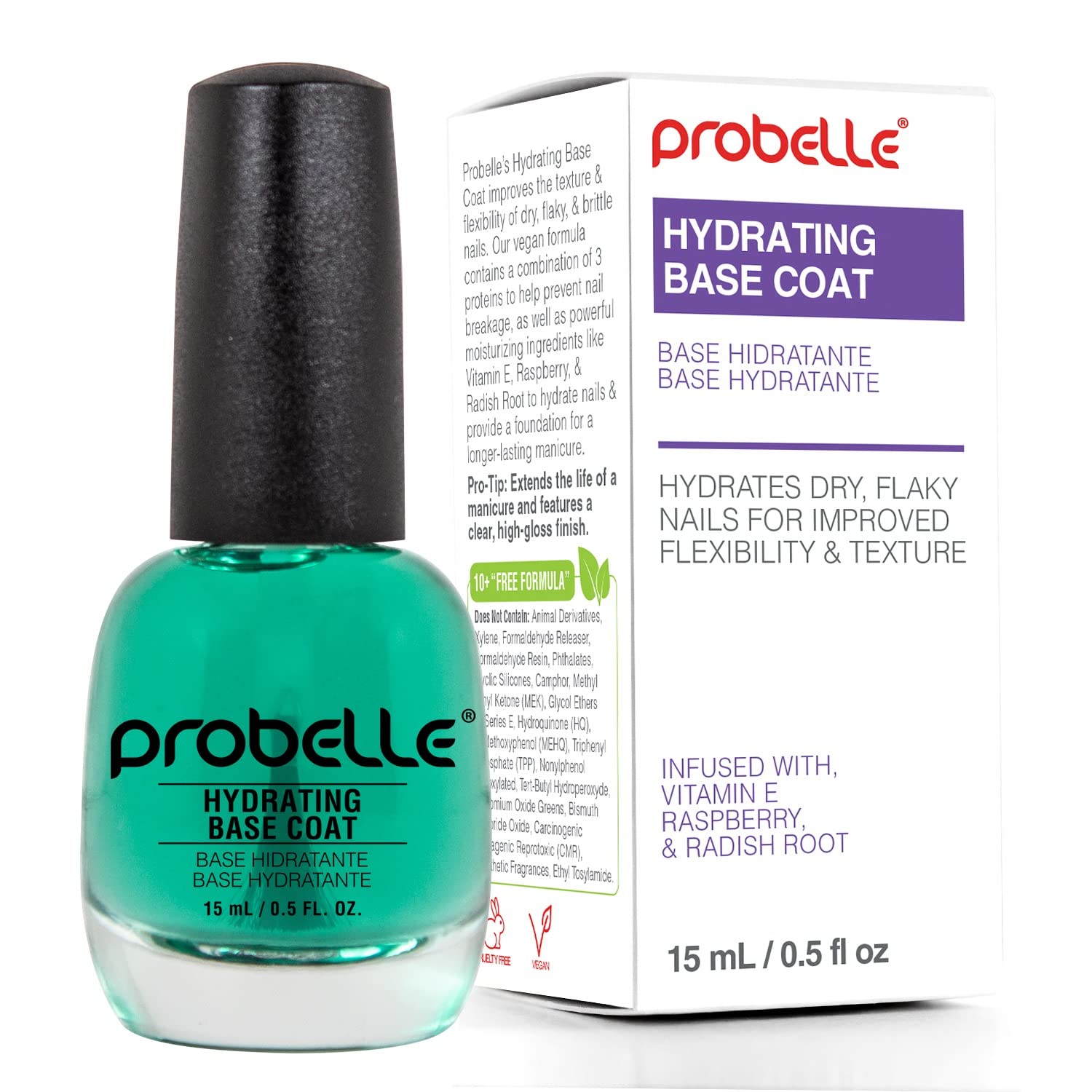 ProbelleHydrating Base Coat for Dry and Brittle Nails, Instant Moisturizer, Nourishes and Soothes Nails, Extends Polish Life, Ideal for Dehydrated, Rough, Breaking Nails (0.50 Fl oz/ 15 mL)