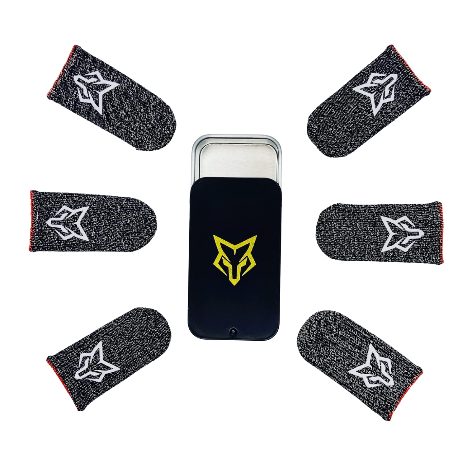 Sarafox V3 Premium Gaming Finger Sleeves for Mobile Gaming [6 pcs] and Metal Case | PUBG | Silver Wire Fiber | Ultimate Precision with Anti Sweat and Anti Slip