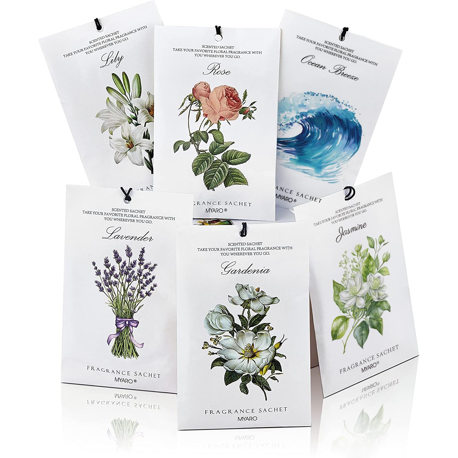 MYARO 12 Packs Scented Sachets for Drawer and Closet, Long-Lasting Sachets Bags Home Fragrance Sachet 6 Scents Option- Lavender, Rose, Jasmine, Ocean, Gardenia, Lily