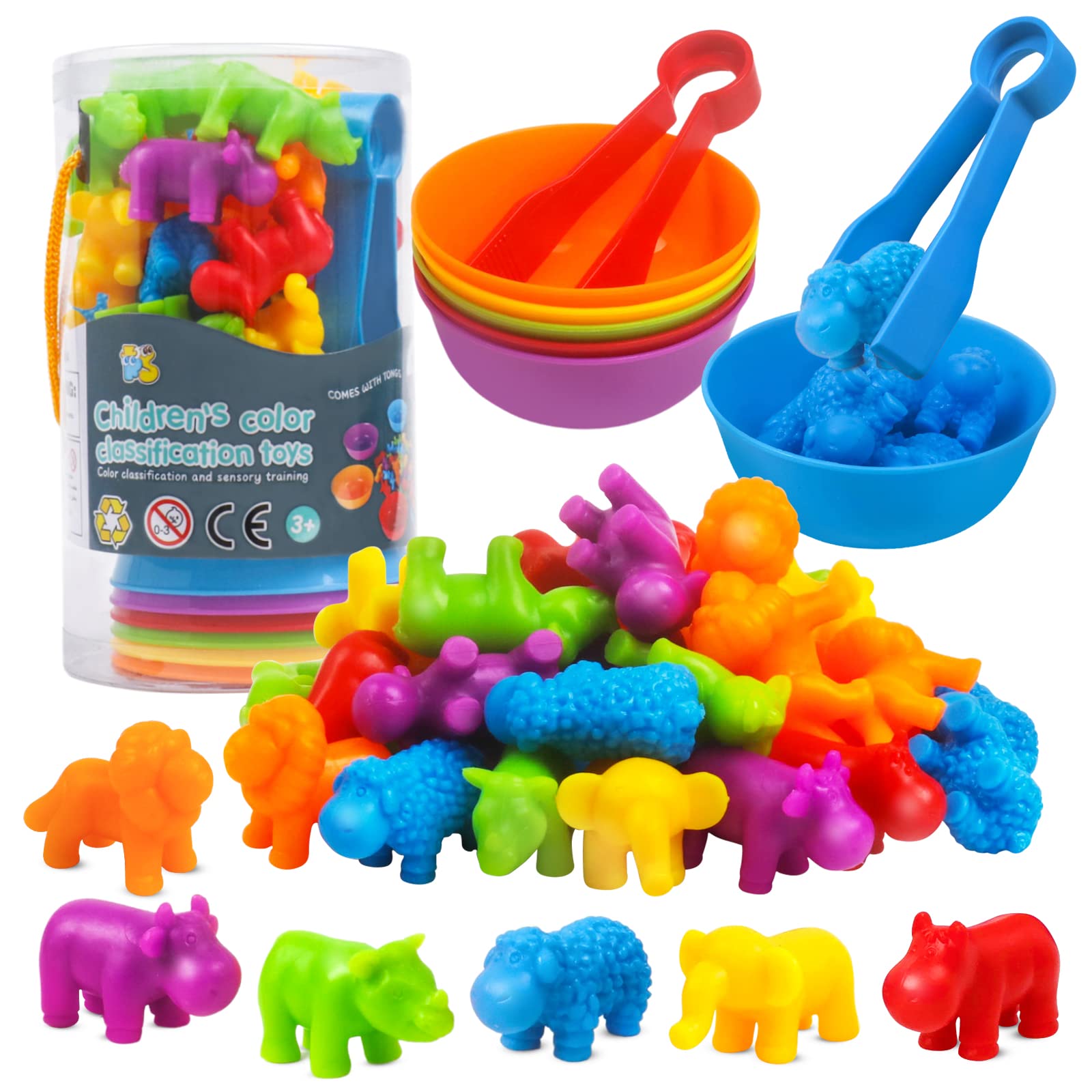 Counting Animals Matching Games Color Sorting Stacking Toys with Bowls Preschool Learning Activities Educational Sensory Montessori STEM Toy Daycare Sets Gift for Toddlers Kids Boys Girls Aged 3+ Year