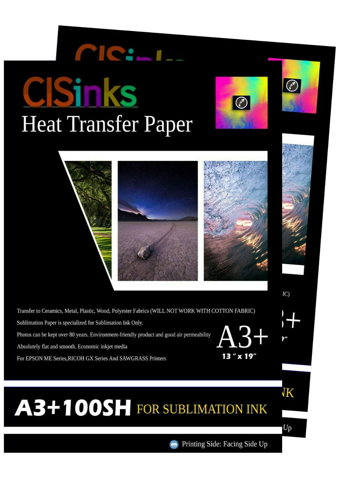 200 Sheets A3+ 13" x 19" Inch 100gsm Thick Sublimation Inkjet Heat Transfer Paper