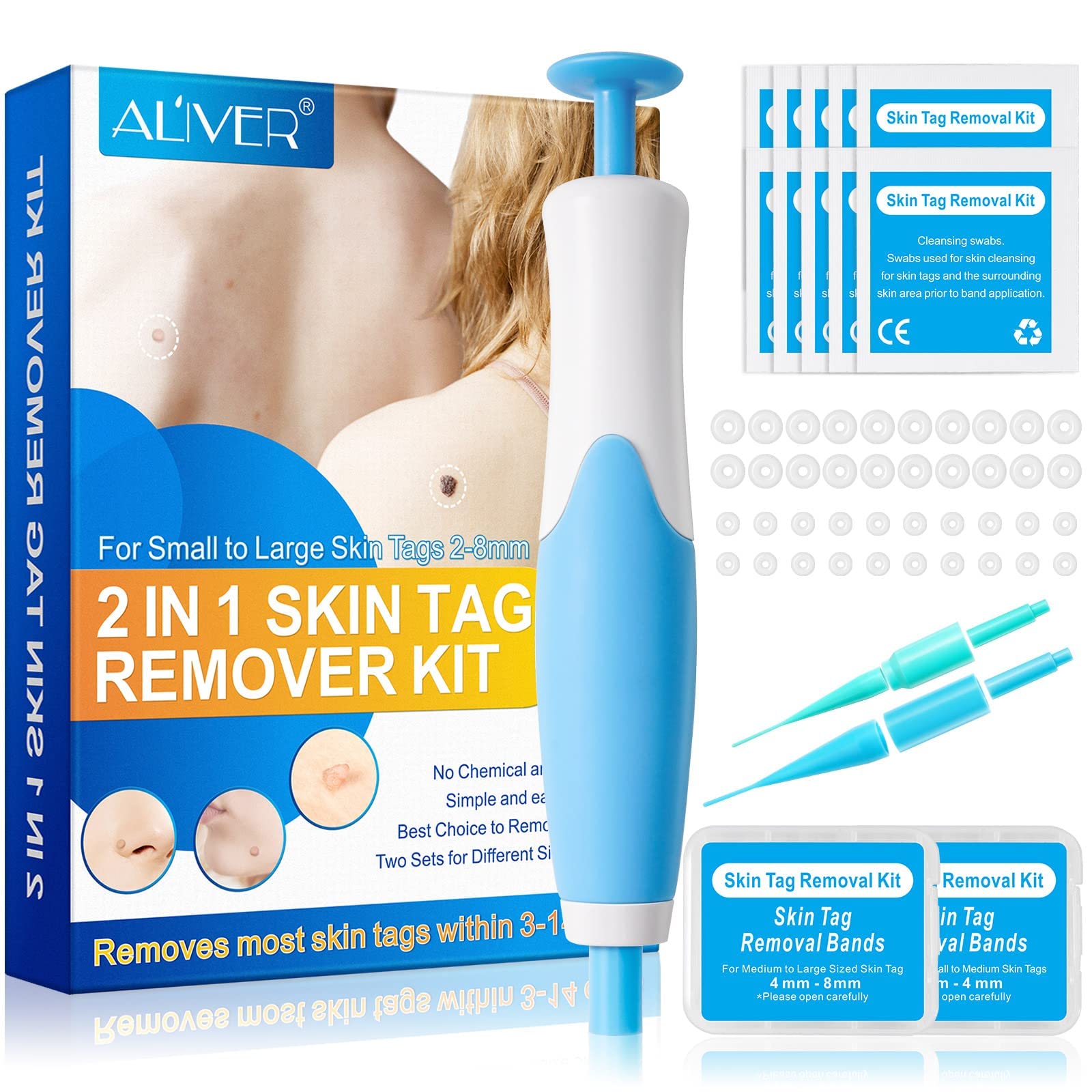 ALIVER Auto 2 in 1 Skin Tag Removal Kit, Premium Skin Tag Remover for Small to Large (2mm-8mm) Size Skin Tags, Remove Skin Tags in 3-12 Days, Easy to Use, User-Friendly, Safe and Painless