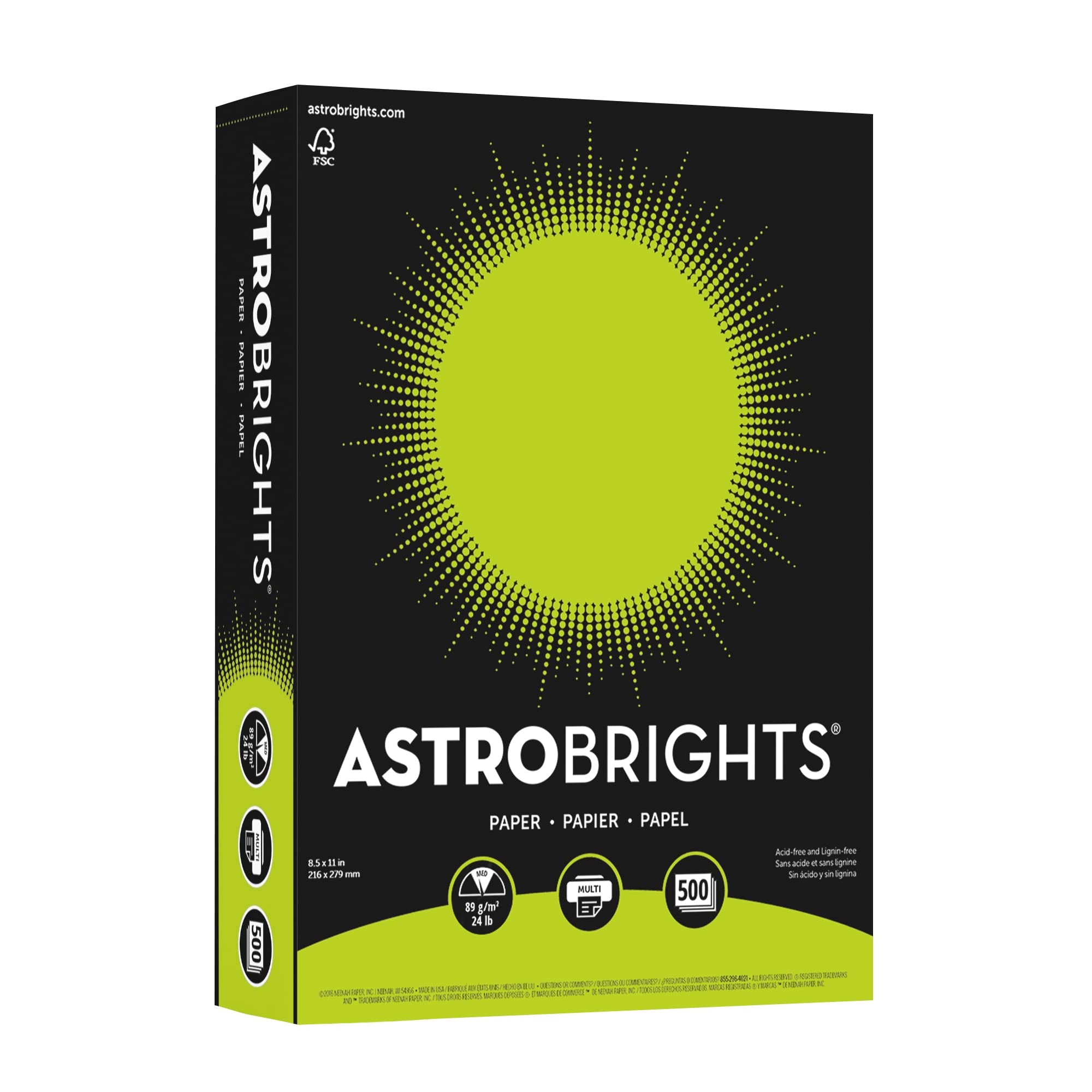 Neenah Astrobrights Bright Color Paper, 8 1/2in. x 11in., 24 Lb, FSC Certified, Terra Green, Ream Of 500 Sheets, 21588