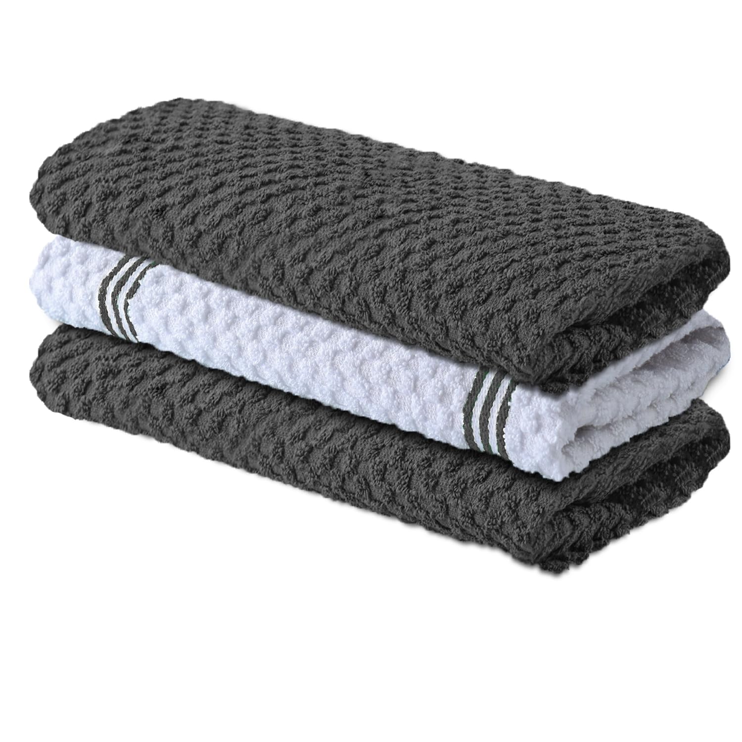 Infinitee Xclusives Premium Kitchen Towels – Pack of 3, 100% Cotton 38cm x 64cm Absorbent Dish Towels - 425 GSM Tea Towel, Terry Kitchen Dishcloth Towels- Grey Dish Cloth for Household Cleaning