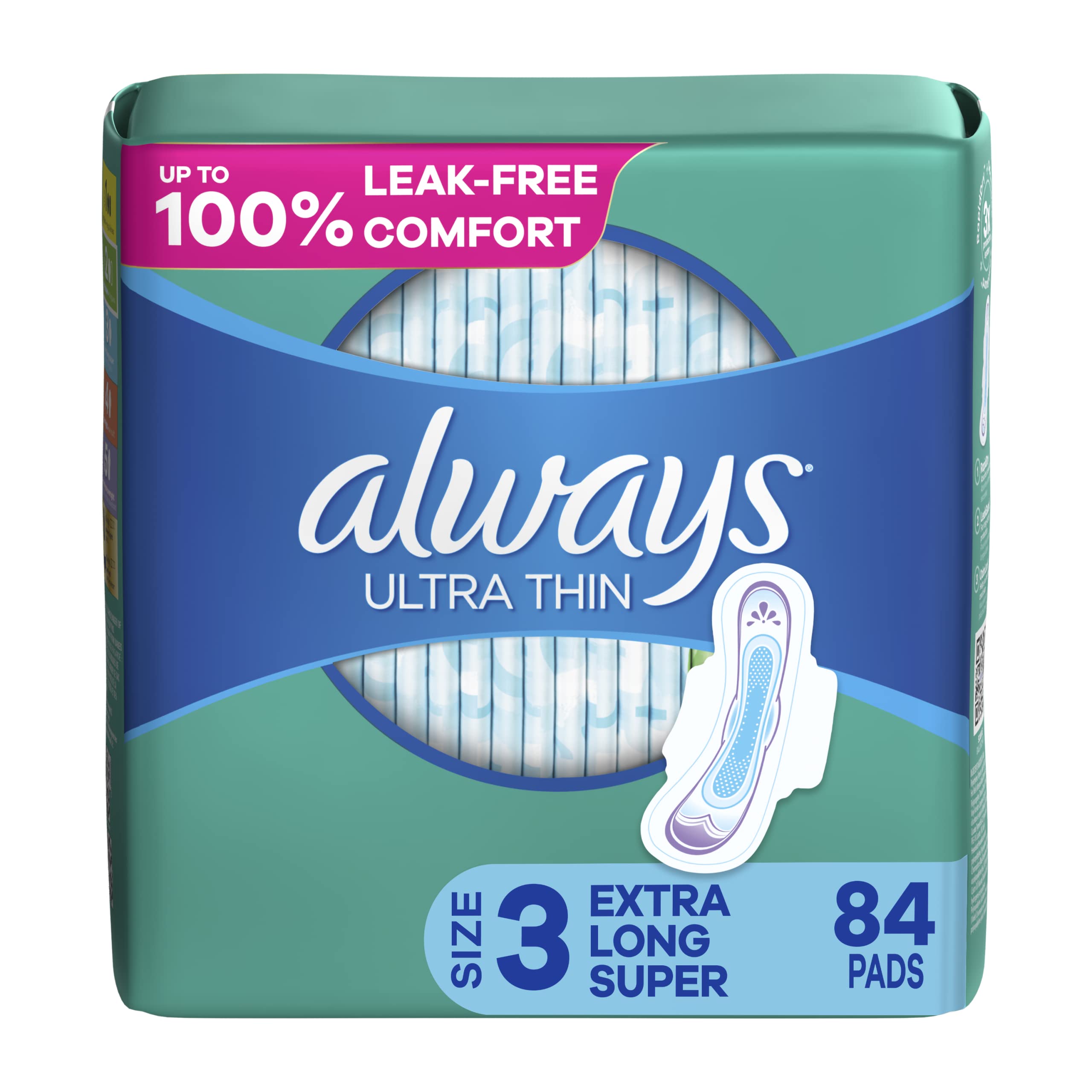 AlwaysUltra Thin Feminine Pads For Women, Size 3 Extra Heavy Long Absorbency, Multipack, With Wings, Unscented, 28 Count (Pack of 3)