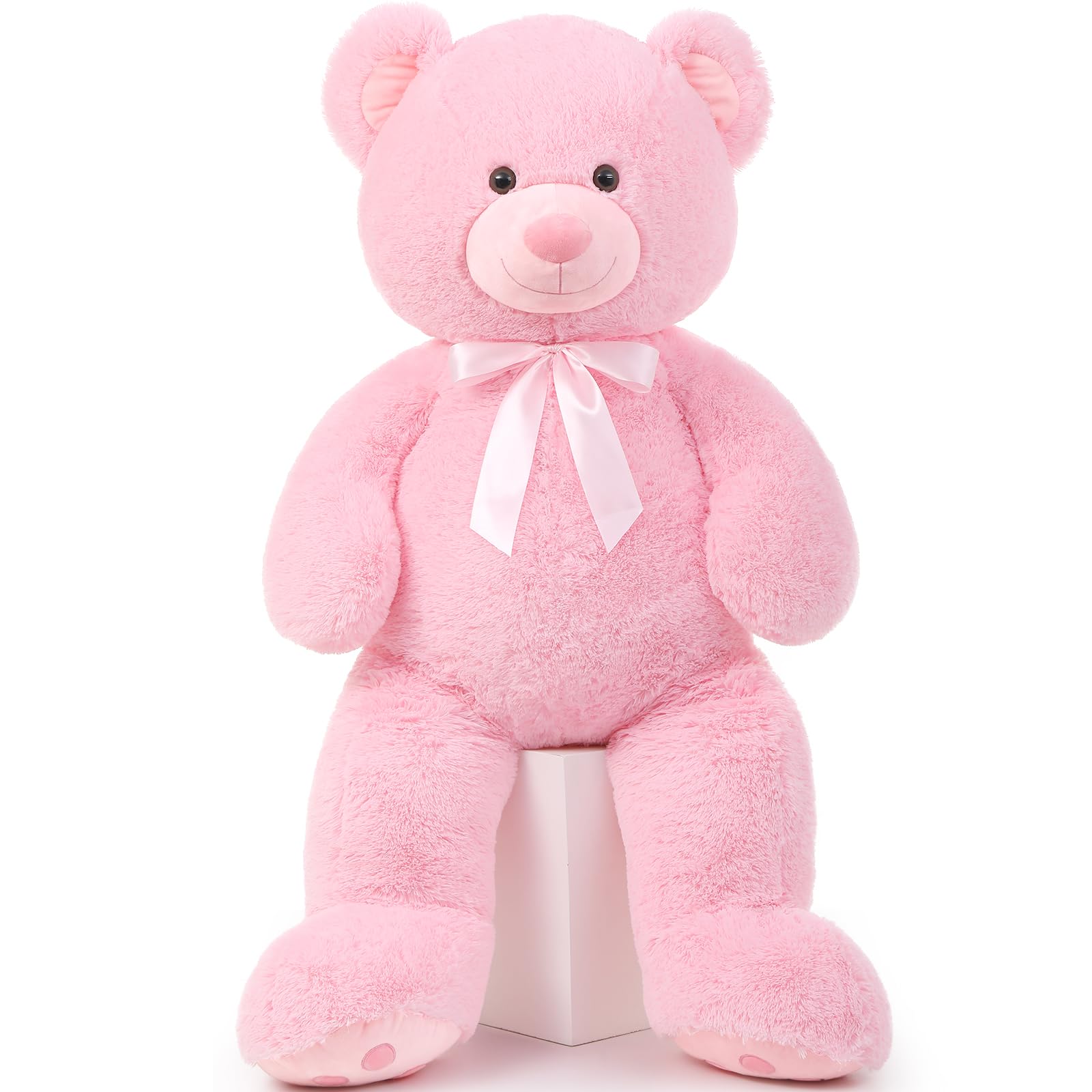 MorisMosGiant Teddy Bear Stuffed Animal 4ft, Big Teddy Bear Plush for Baby Shower, Cuddly Large Stuffed Bear Gifts for Kids, Girls, Girlfriend, Women on Valentine, Christmas, Birthday（Pink）