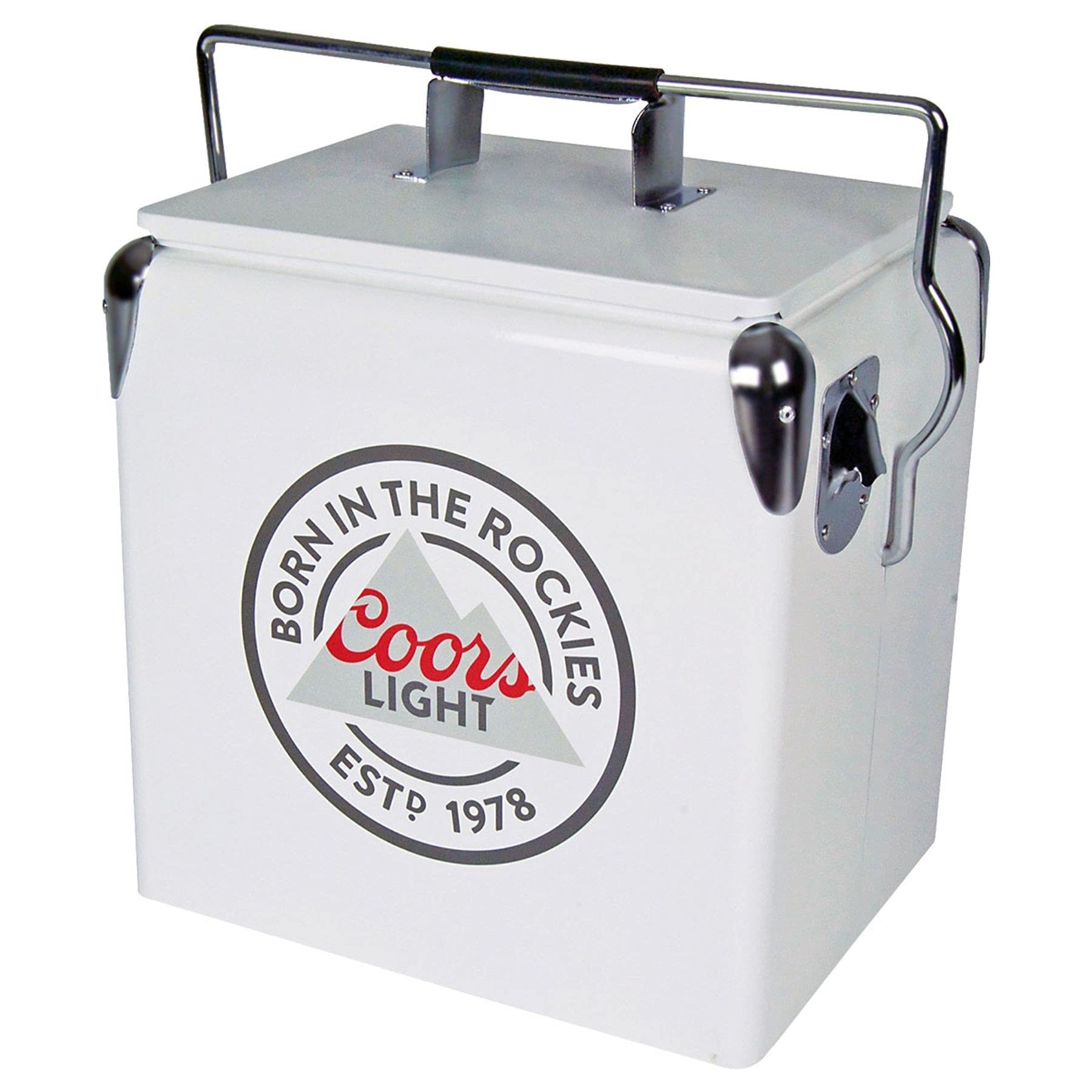 Coors Light Retro Ice Chest Cooler with Bottle Opener 13 L /14 Quart Vintage Style Ice Bucket for Camping, Picnic, Beach, RV, BBQs, Tailgating, Fishing