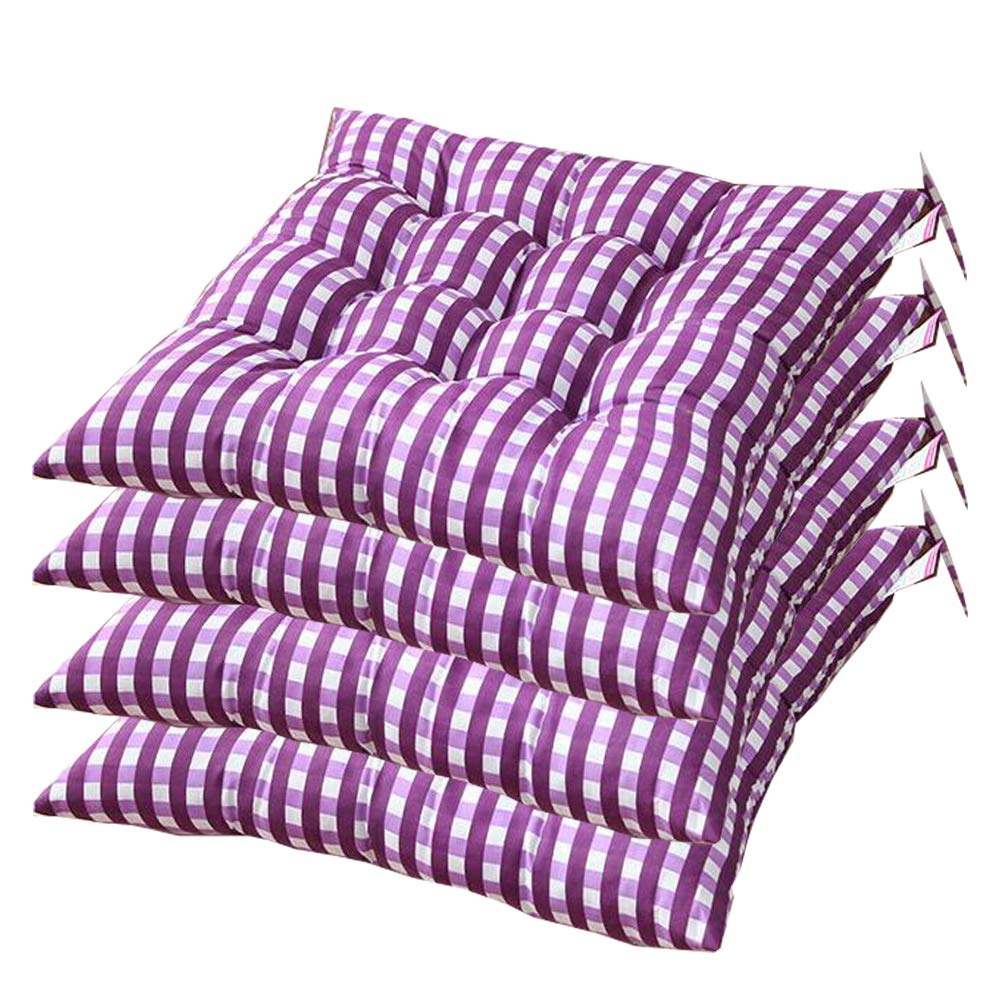 AGDLLYDSet of 4 Premium Padded Cushion Chair Seat Pads With Ties, Quilted Design - 40 x 40 x 7cm (purple)