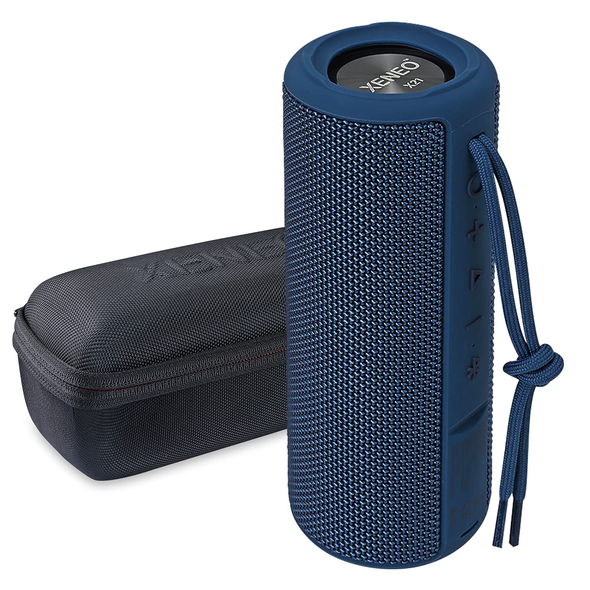 XeneoX21 Portable Outdoor Wireless Bluetooth Speaker Waterproof with FM Radio, Micro SD Card Slot, AUX, TWS for Shower - Hard Travel Case Included(Blue)