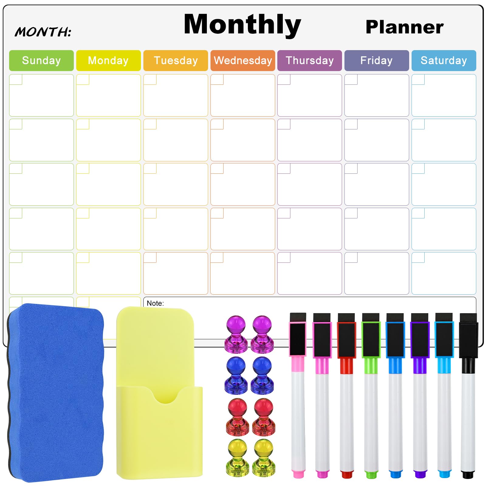 2023 Monthly Planner, A3 Magnetic Whiteboard Calendar Set Fridge Calendar with 10 Stickers 1 Dry Wipe Eraser 8 Whiteboard Pens, Dry Erase Monthly Chores Chart for Kids Adult