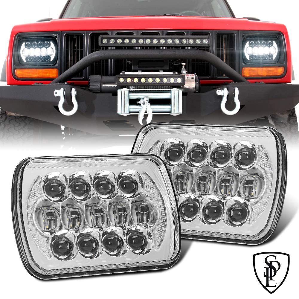 Tech-Plus Pair DOT Approved 5''x7'' 6''x7'' 105w Osram Chrome Projector Led Headlights with High/Low Beam and Angel Eyes DRL for Jeep Wrangler YJ Cherokee XJ H6054 H5054 H6054LL 69822 6052 6053