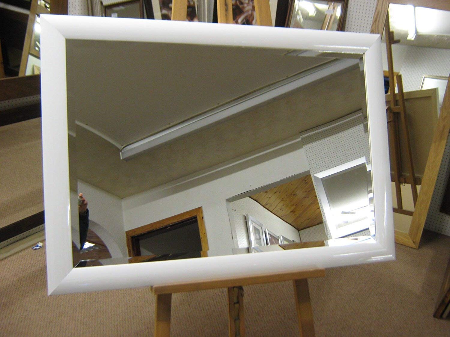 MODERN HIGH GLOSS WHITE OVERMANTLE WALL MIRRORS - VARIOUS (Bevel Mirror Glass, 27" x 21")