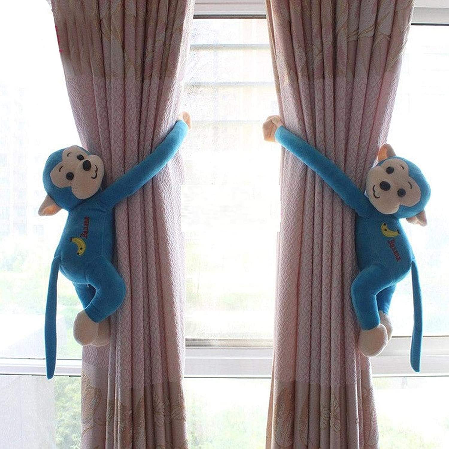 Velcro Closure Monkey Curtain Soft Toy Style Kids Room Tie Back (Pair of 30cm with 0-14cm Diameter)