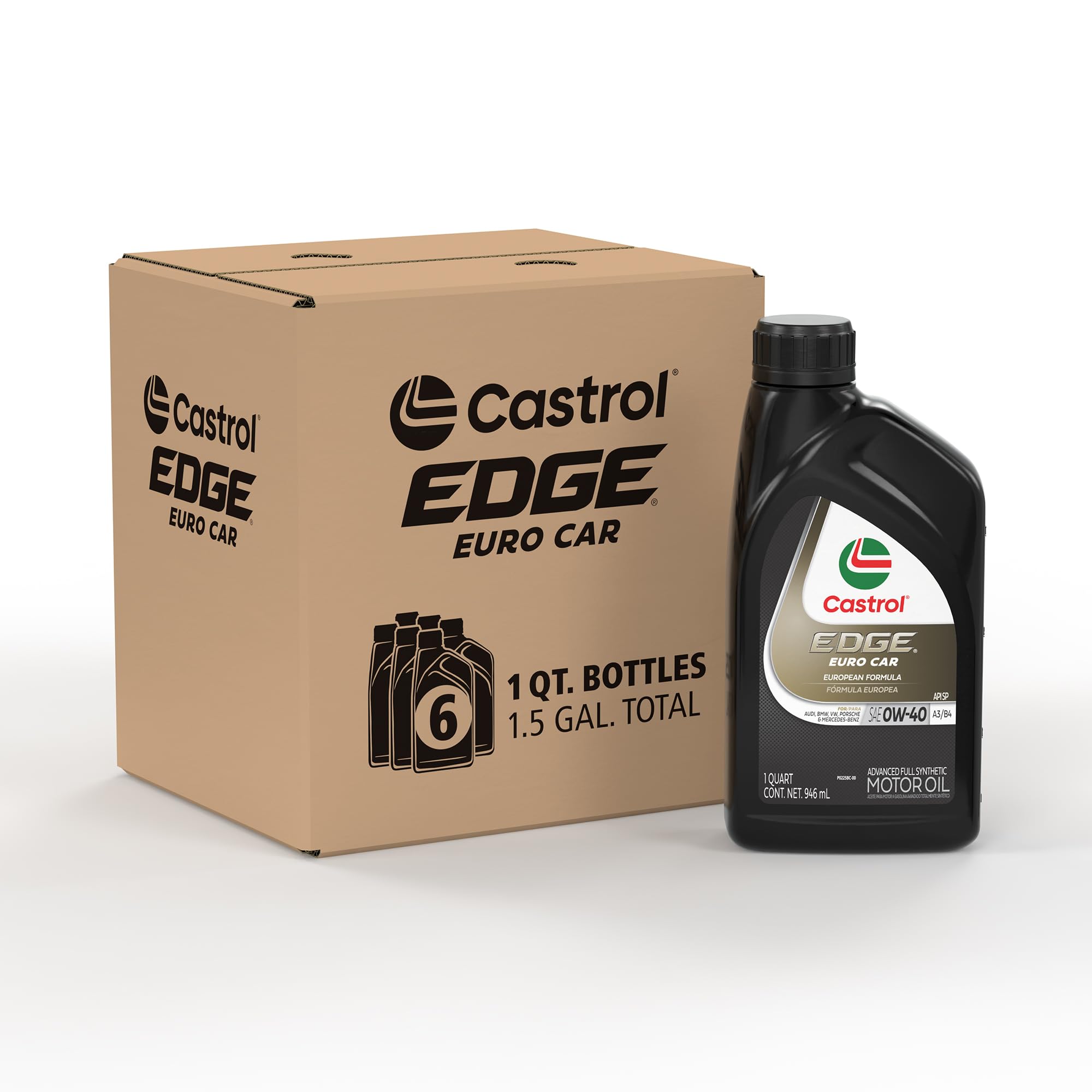 Castrol Edge Euro 0W-40 A3/B4 Advanced Full Synthetic Motor Oil, 1 Quart, Pack of 6