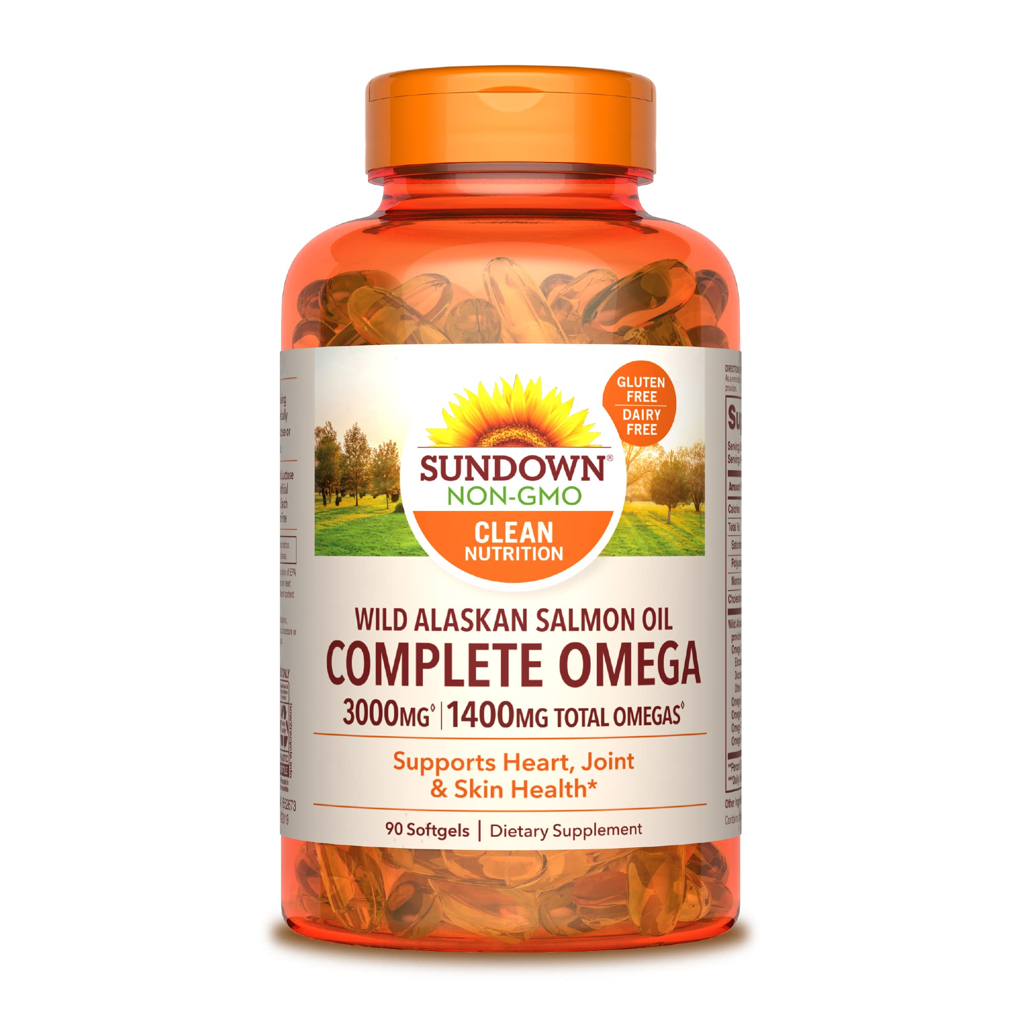 Sundown Complete Omega Wild Alaskan Salmon Oil, Fish Oil Supplement, 1400 mg Total Omegas, 90 Softgels (Packaging May Vary)