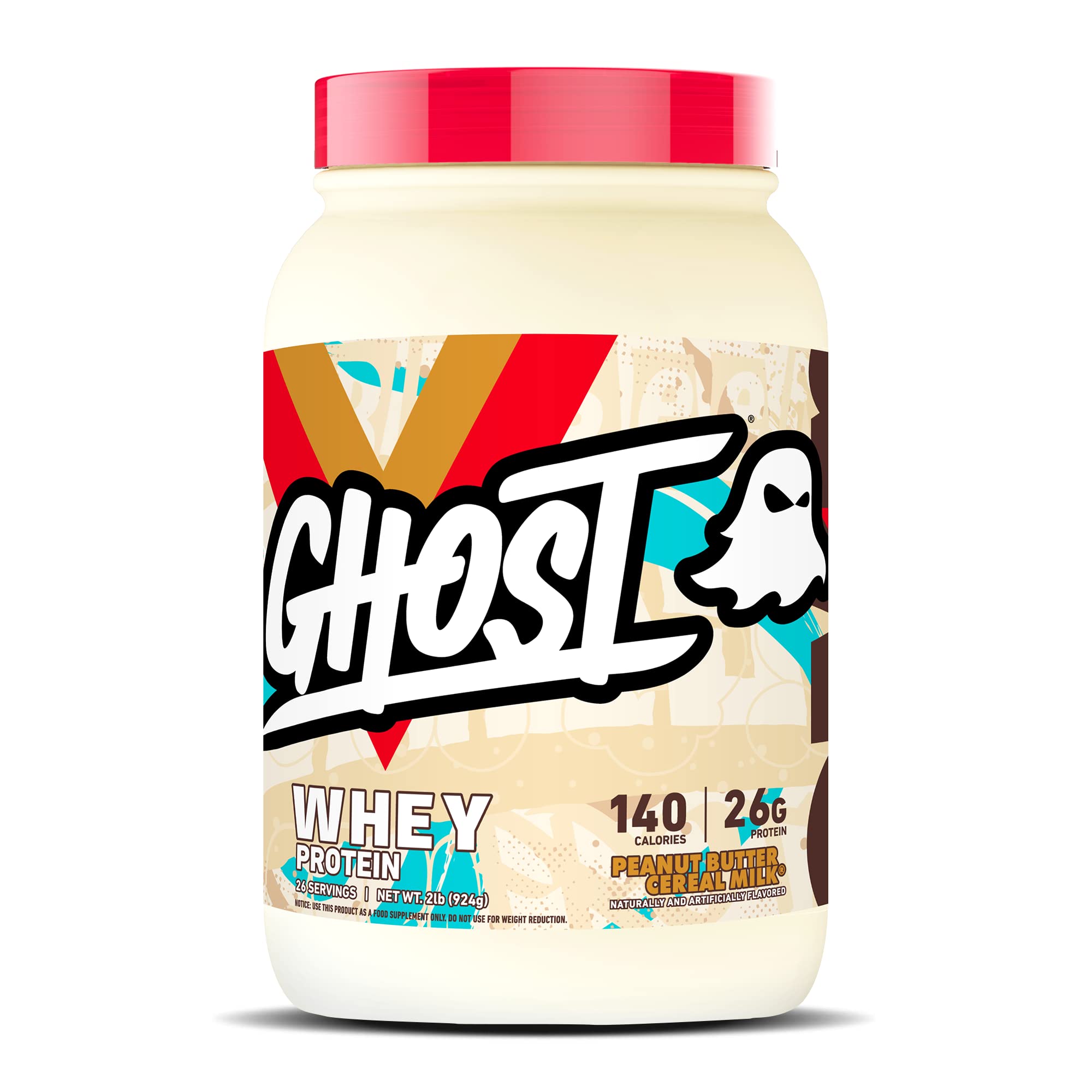 GHOST Whey Protein Powder, Peanut Butter Cereal Milk - 2LB Tub, 26G of Protein - Flavored Isolate, Concentrate & Hydrolyzed Whey Protein Blend - Post Workout Shakes - Soy & Gluten Free