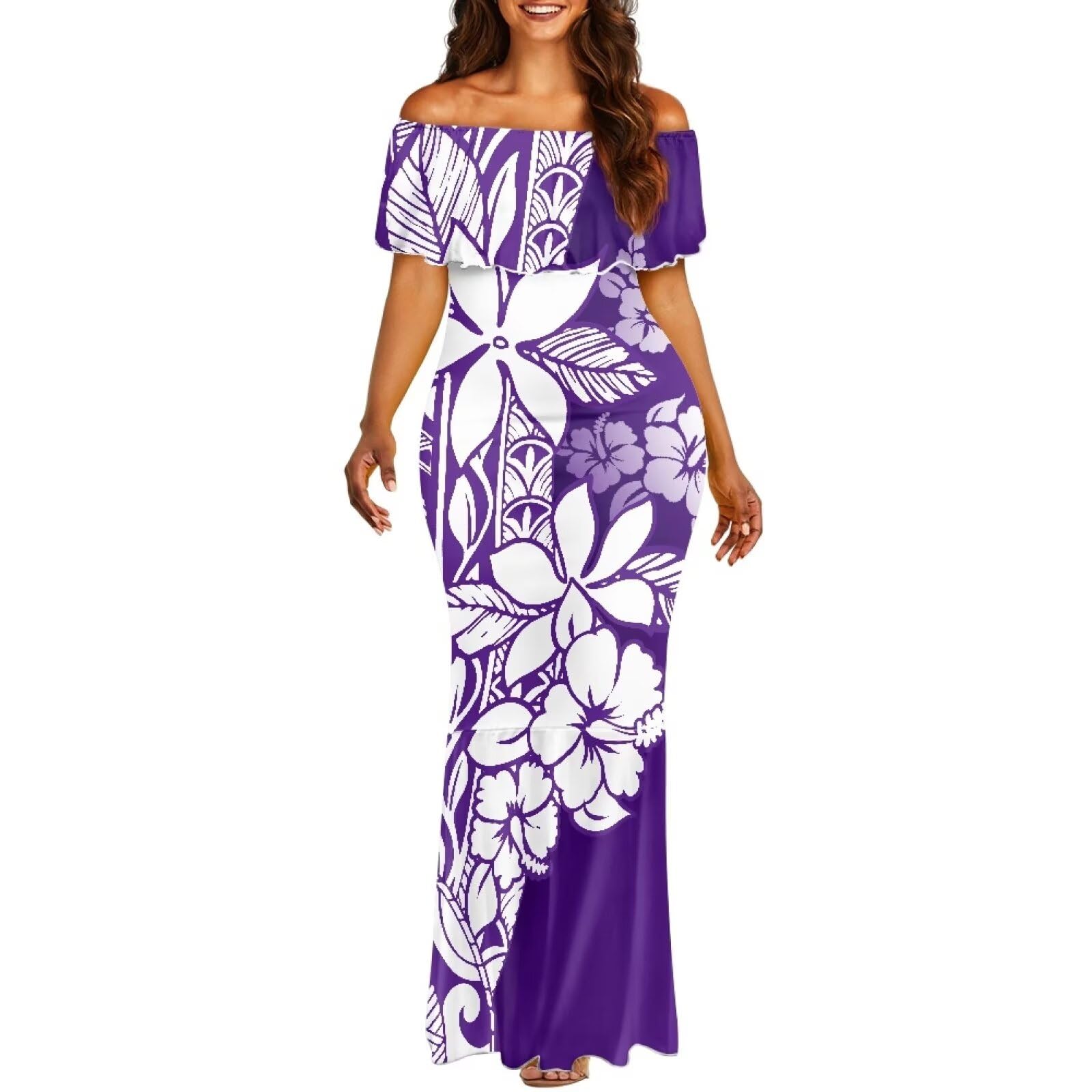 Polynesian for Women S-7XL Off Shoulder Maxi Dress Hawaiian Summer Dresses