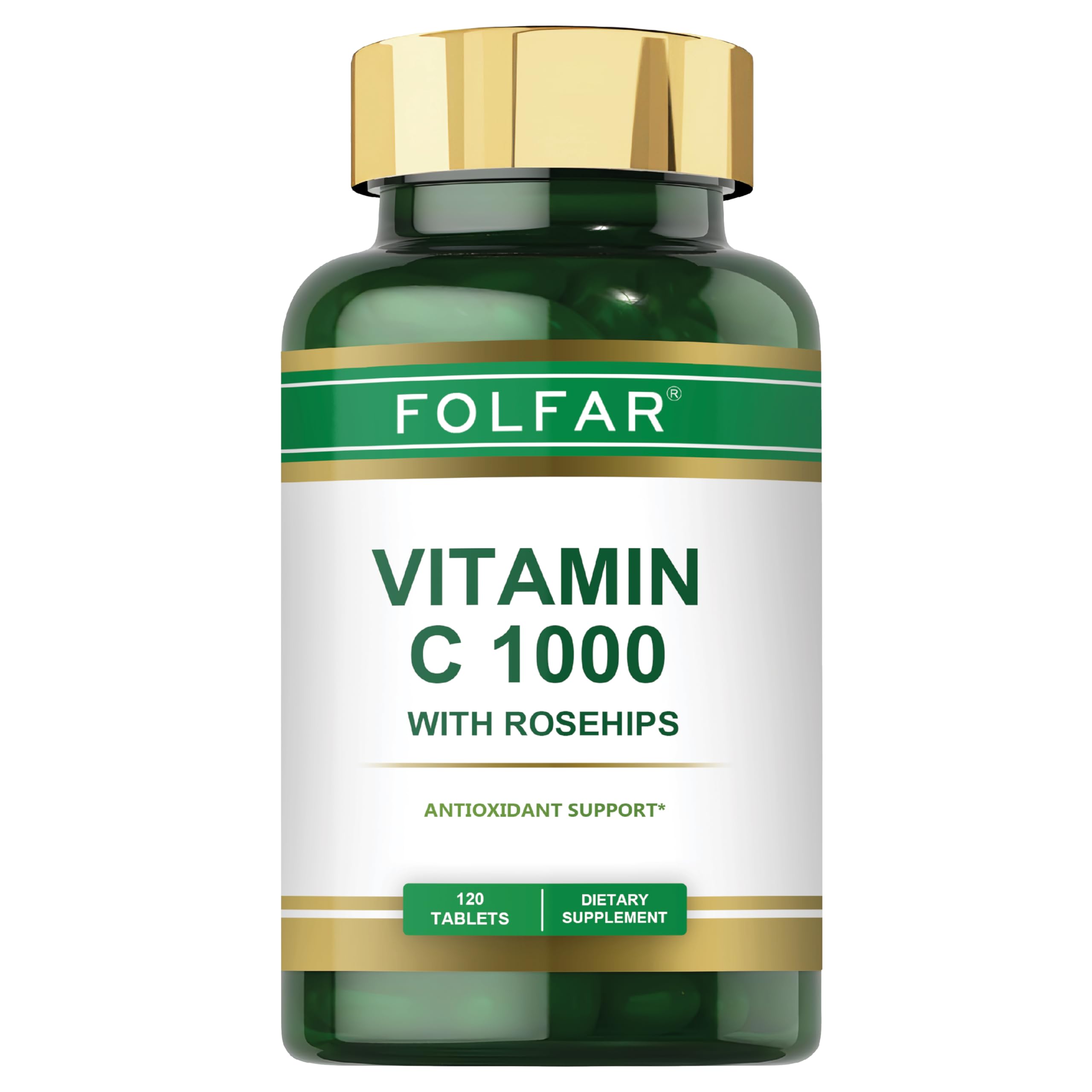 Folfar Vitamin C - 1000mg (120 Tablets) With Rose Hips| Antioxidant Protection, Boost Immune System & Supports Healthy Skin| 120 Days’Supply Ascorbic Acid Supplement | Non- GMO, Gluten Free