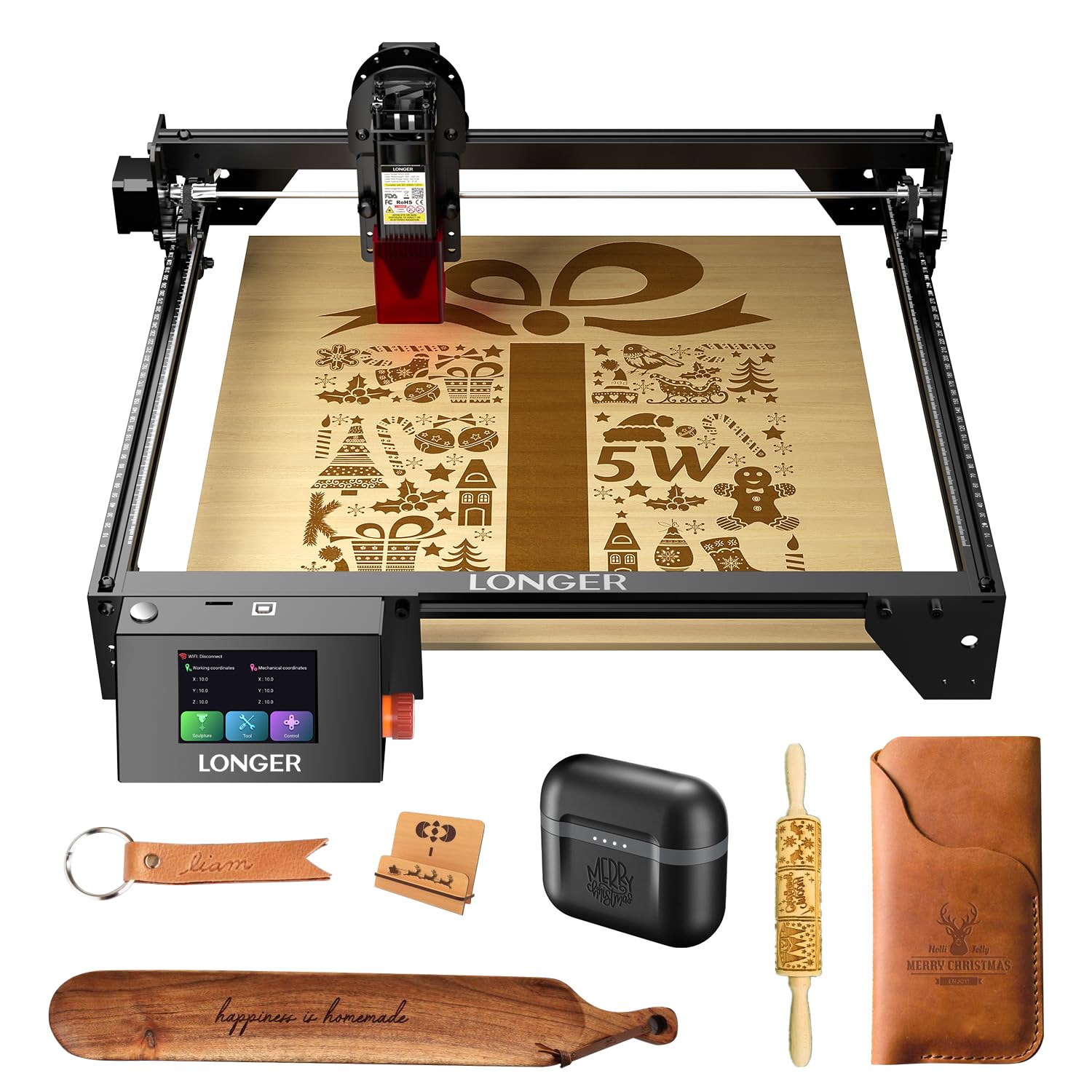 LONGER RAY5 5W Laser Engraver, 40W Laser Engraving and Cutting Machine for Wood,Metal, Acrylic, Leather and Glass, 3.5-inch Color Touch Screen, Offline Engraving/Cutting