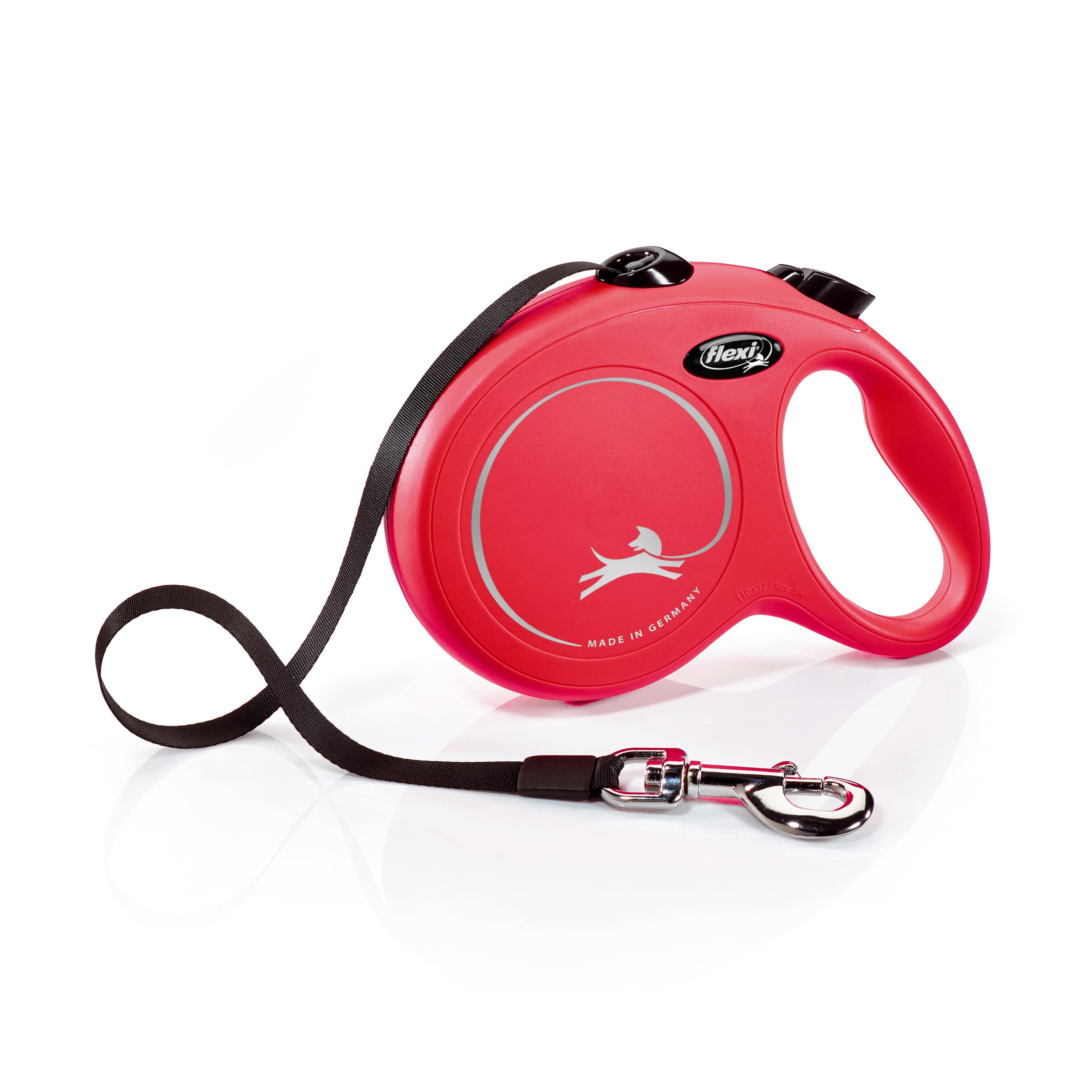 Flexi New Classic Retractable Dog Leash (Tape) for Dogs Upto 50 kgs, Red, Large - 5 Meter/16 feet | Ergonomic, Durable and Tangle Free Pet Walking Leash