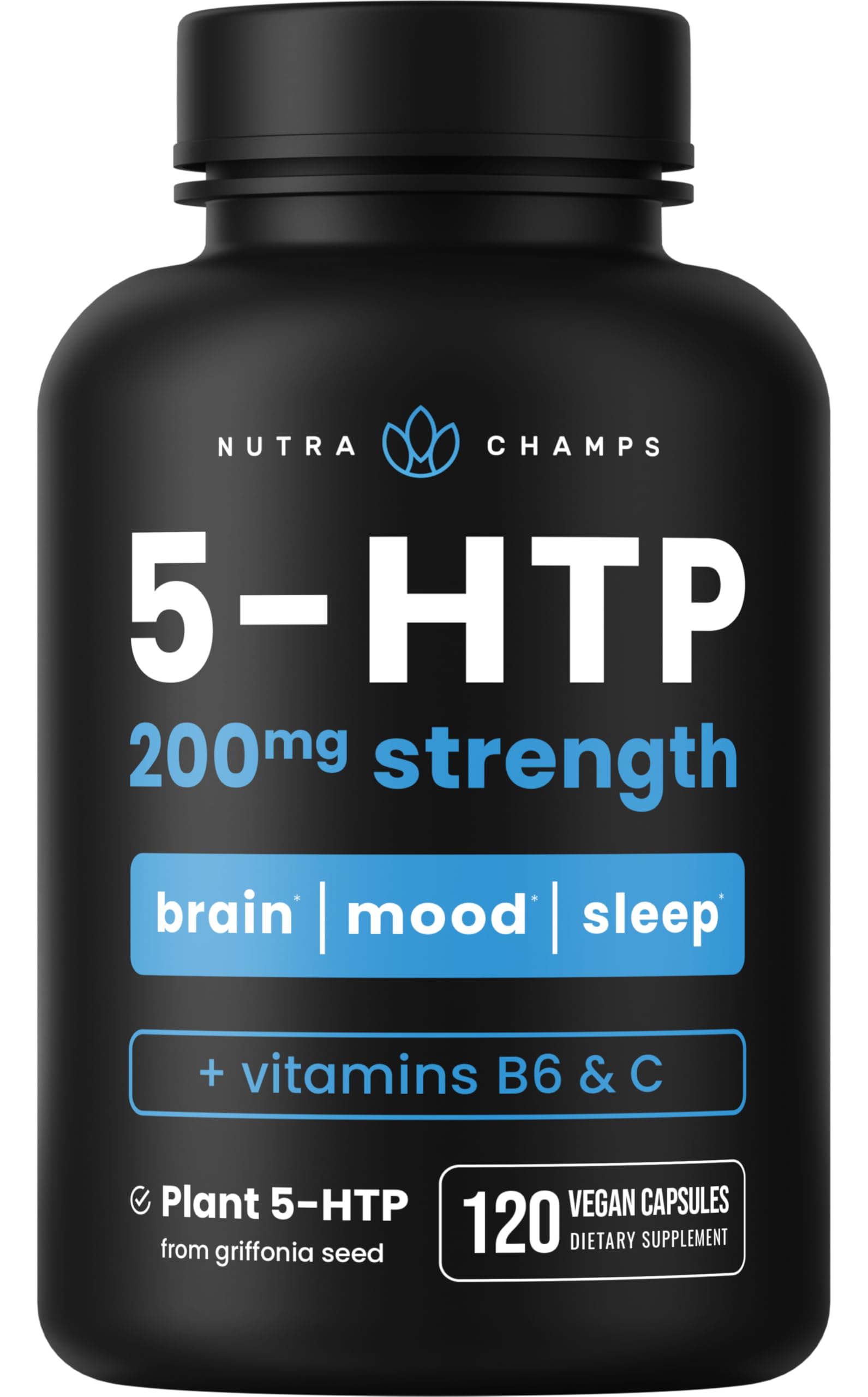 5-HTP 200mg Supplement - 120 Capsules - Natural Support for Brain, Mood & Sleep - Calm & Relaxing Serotonin Boost - 100mg Pills Enhanced with Vitamin B6 & Vitamin C for Superior Absorption & Results