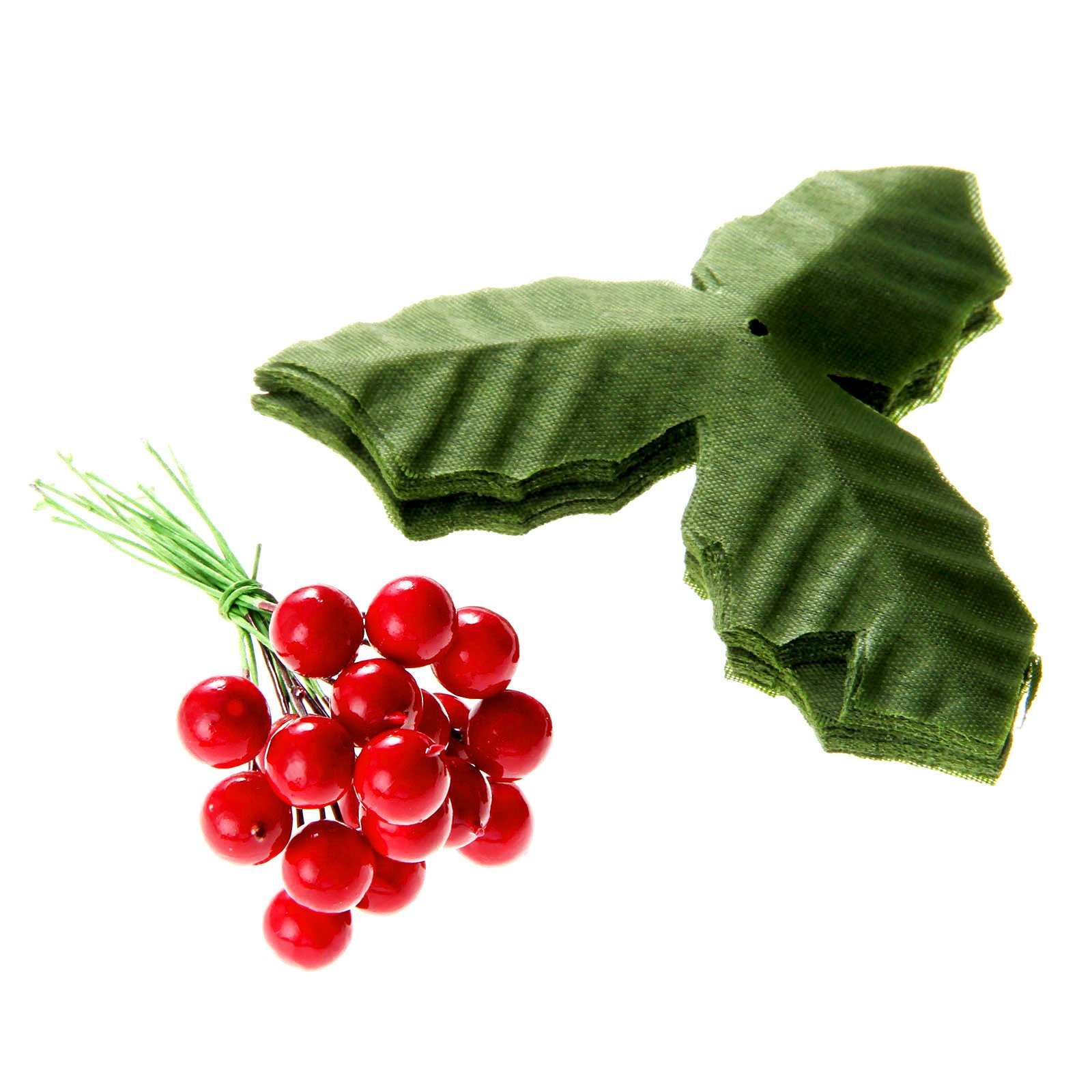 dophee 50 Pack Artificial Red Berry Stems and 50 Pack Green Leaves, Christmas Holly Berry Branches for Party Holiday Home Decoration and DIY Garland and Wreath Ornaments