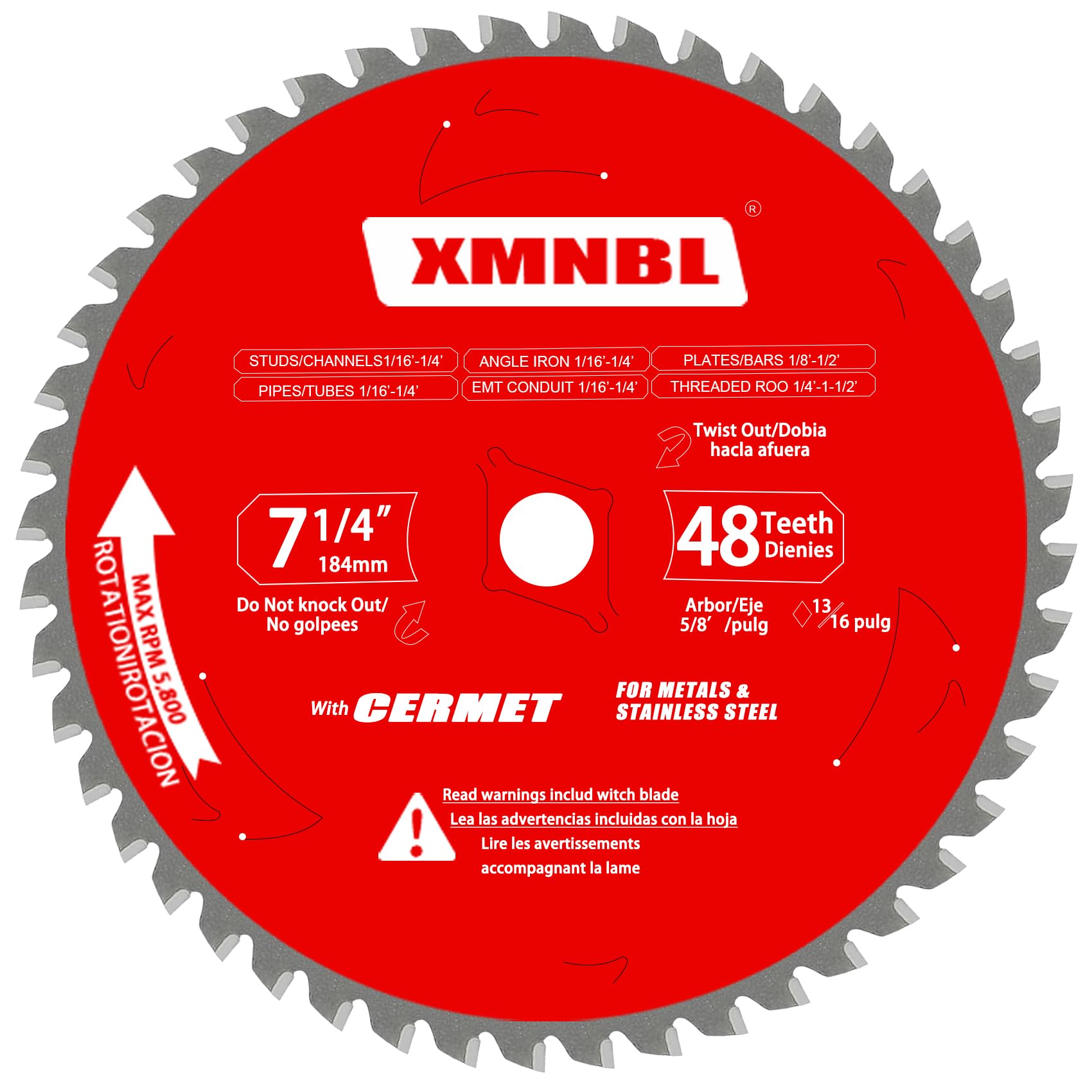 Xmnbl 7 1/4 inch Metal Chop Saw Blade 48 Teeth,7 1/4 inch Metal Cutting Blade