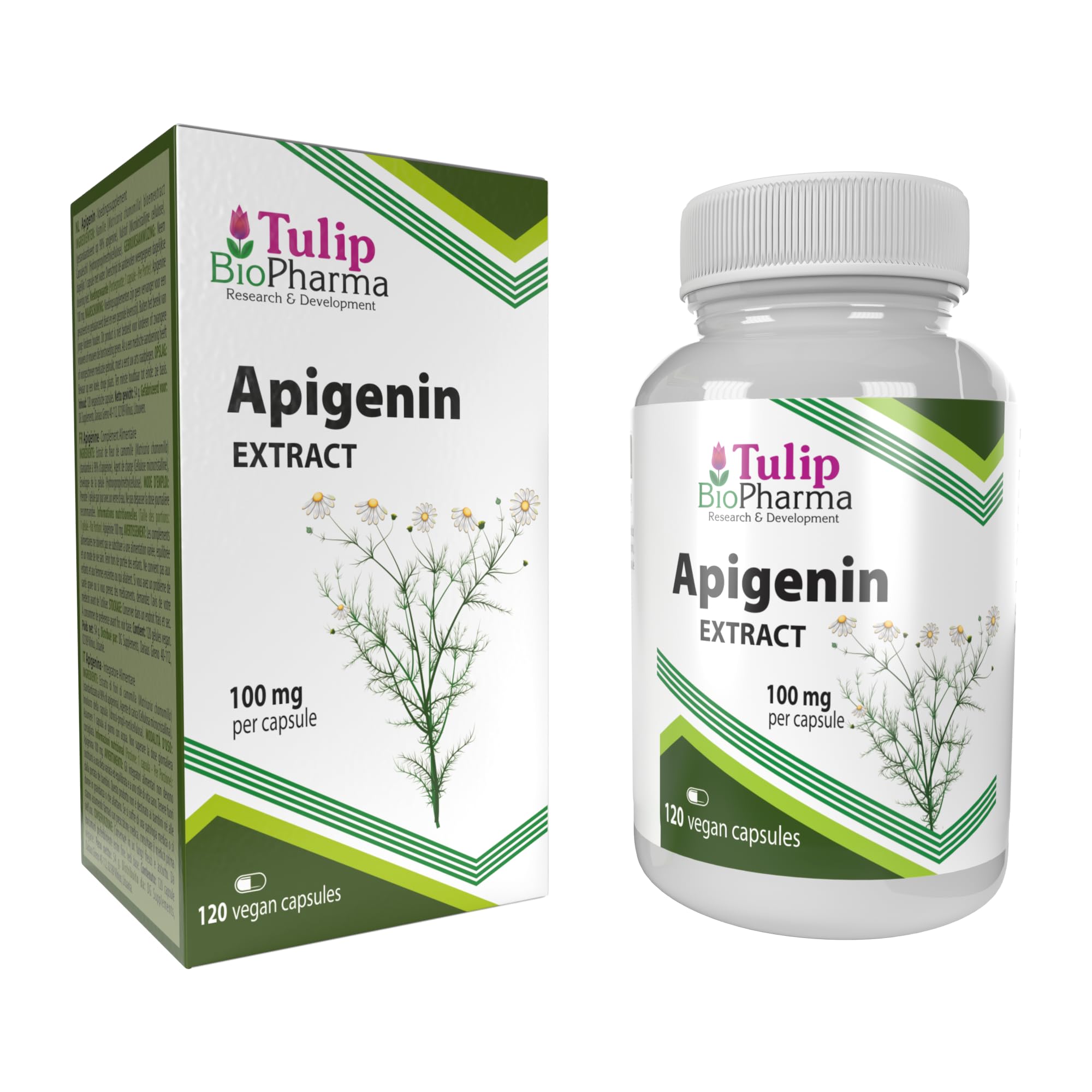 Tulip BioPharma Apigenin 100mg 120 Capsules, 3rd Party Lab Tested, High Strength Supplement, Gluten and GMO Free