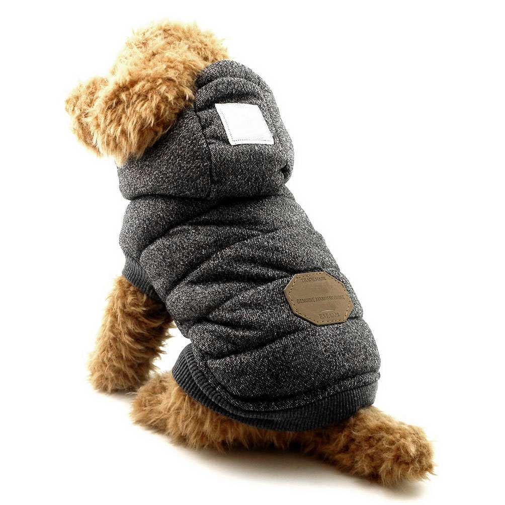 SELMAIFleece Dog Hoodie Winter Coat for Small Boy Dog Cat Puppy Cotton Hooded Jacket Chihuahua Clothes Grey S