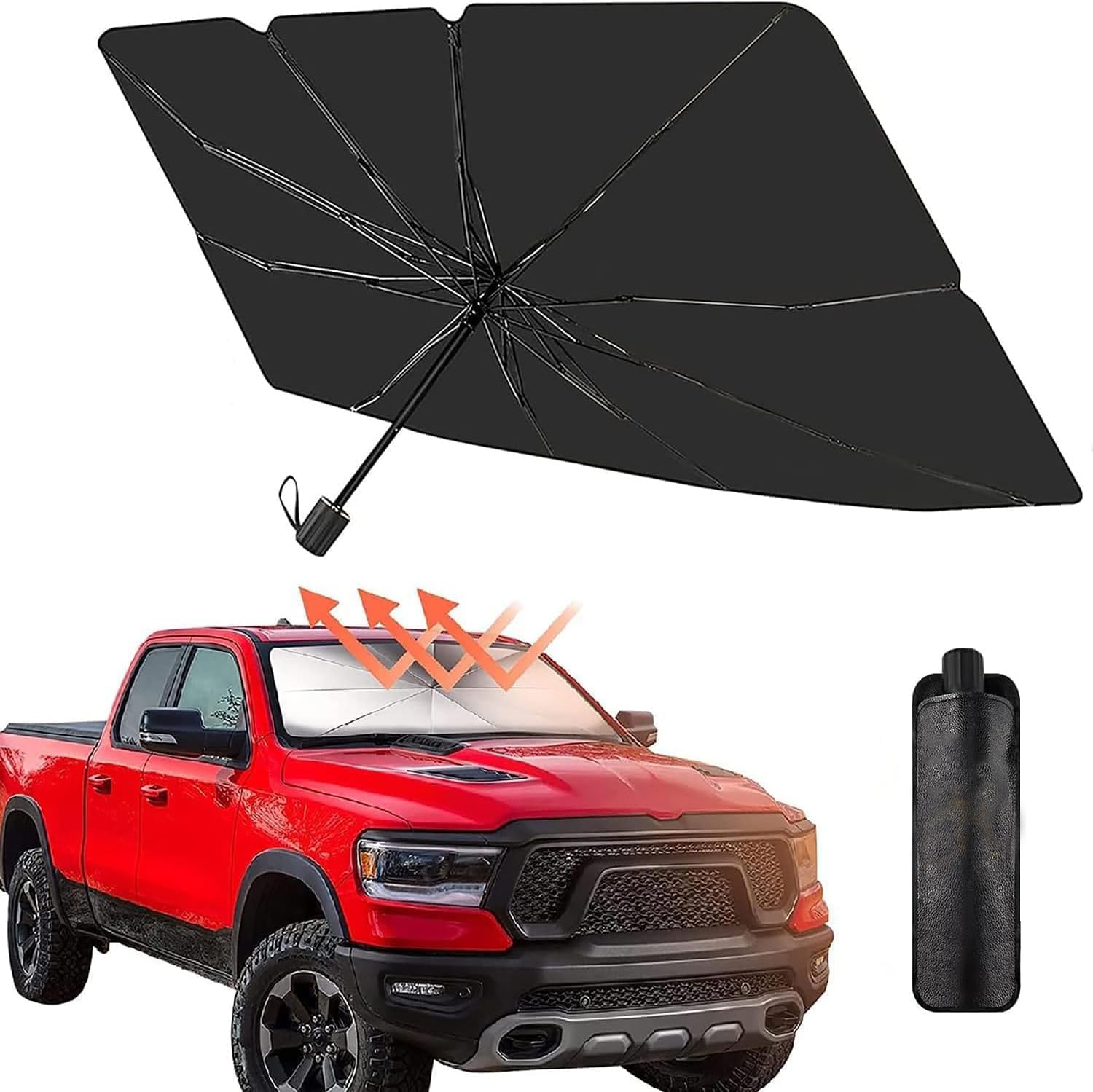 Padom Car Windshield Sun Shade Umbrella, Foldable Car Sun Shade Windshield, Fit Sedan SUV Pickup Truck Most Vehicles Car Window Shades, Front Windshield Sunshade for car Accessories (57"*31")