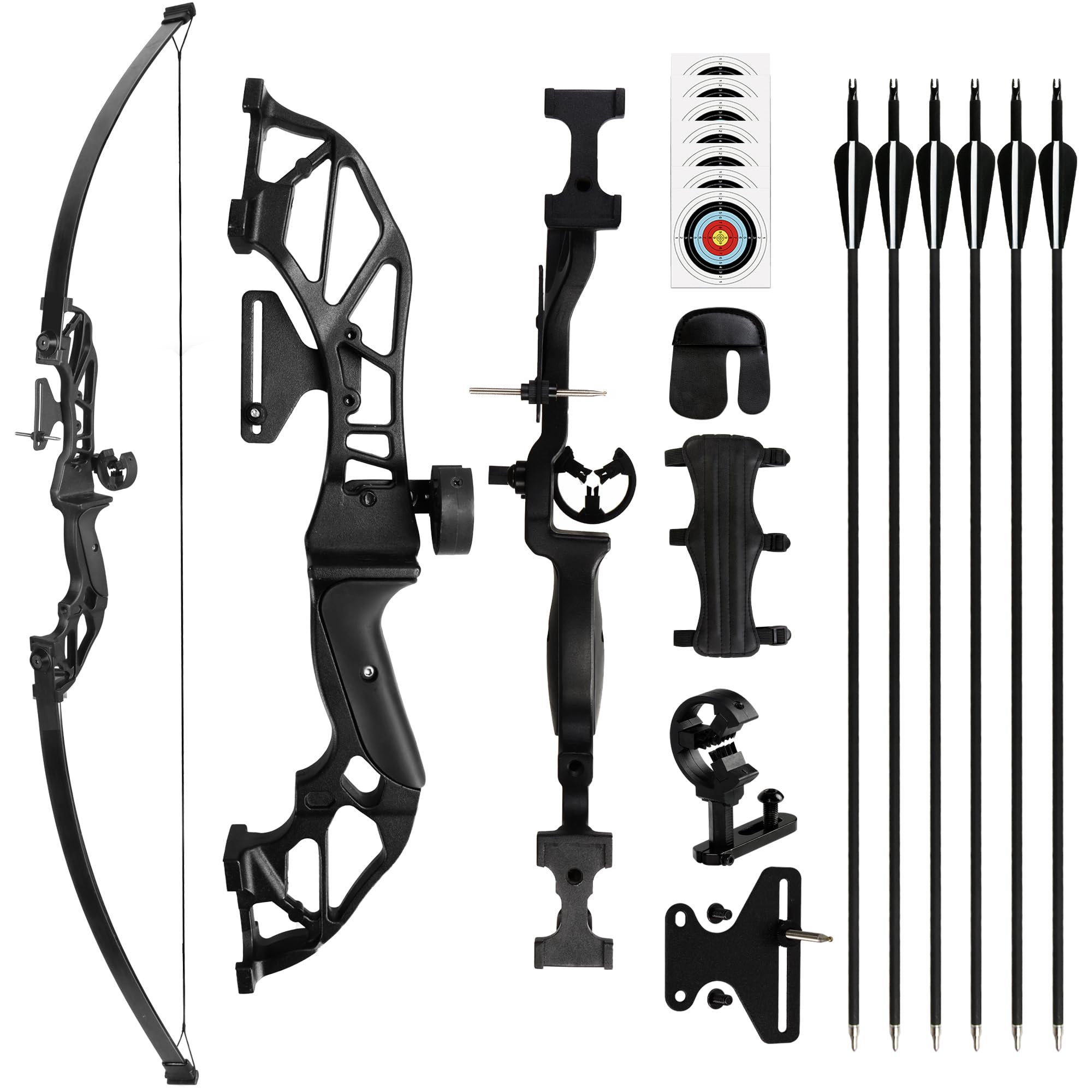 REAWOW 30/40LBS Recurve Bows Archery Set Survival Longbow Right Hand With Used for Recurve Bow Target Practice Outdoor Hunting Archery Carbon Arrows and Armguard and Finger Tab …