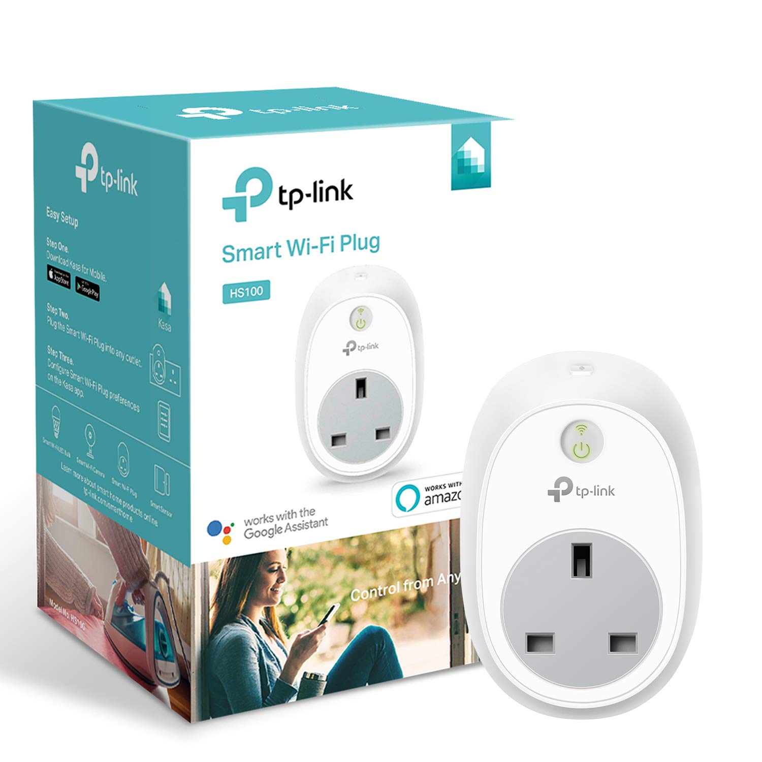 Kasa Smart Plug by TP-Link, WiFi Outlet, Works with Amazon Alexa (Echo and Echo Dot), Google Home and Samsung SmartThings, Wireless Smart Socket Remote Control Timer Switch, No Hub Required(HS100)