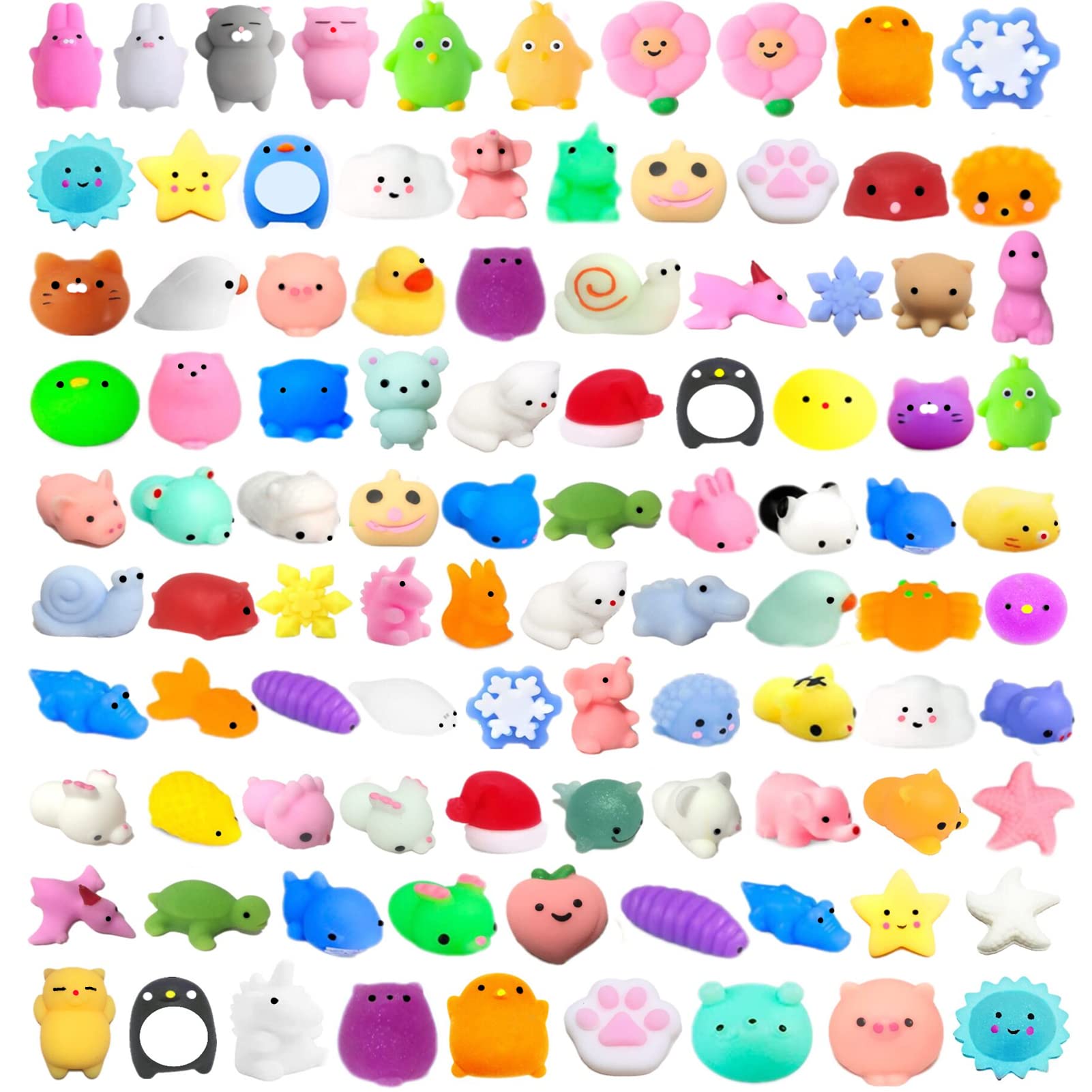 100 Pcs Mochi Squishy Toys - Individually Wrapped Animals Squishies - Ideal Classroom Prizes for Students - Squishy in Bulk for Kids Party Favors, Birthday, Goodie Bag Stuffers