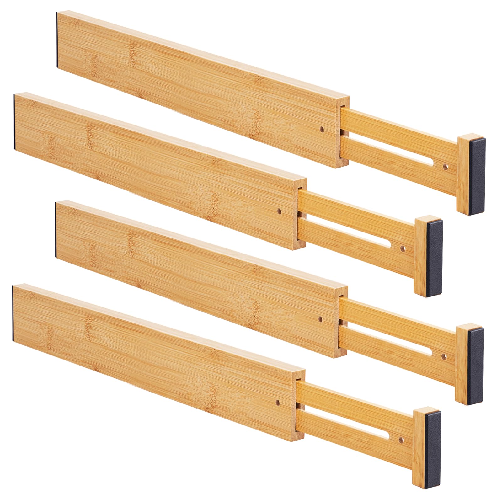 Aubeco4 pcs Bamboo Drawer Dividers Large, 16.9"-22" Expandable Kitchen Drawer Organizers, Spring Loaded, Bamboo Organizers for Clothes, Kitchen, Dresser, Bathroom, Bedroom, Drawer, Desk