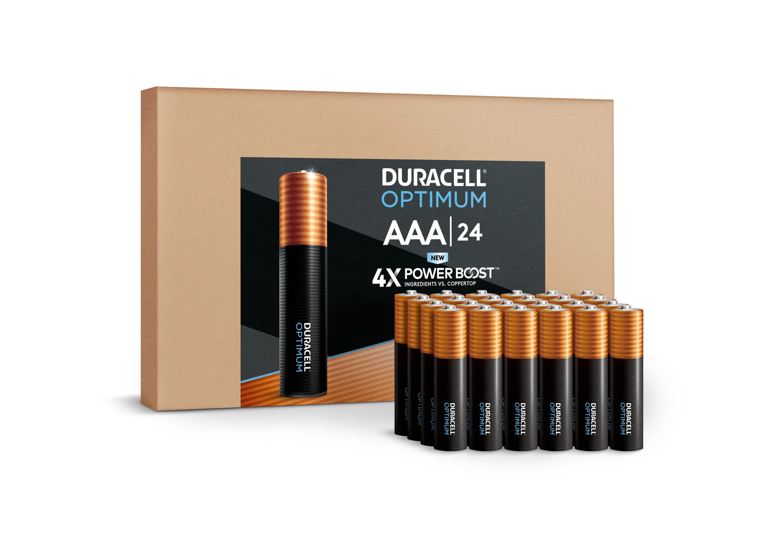 Duracell Optimum AAA Batteries with 4x Power Boost Ingredients, 24 Count (Pack of 1). Re-closable pack for quick, easy access and organized storage. Triple A Battery with Long-Lasting Power