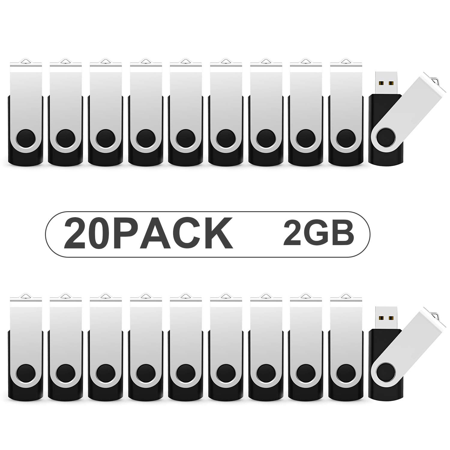 2 GB Flash Drive 20 Pack, KOOTION Bulk USB Stick Pen Drive USB2.0 Thumb Drive Jump Drive 2 GB Memory Stick (20 PCS 2 GB-Black)