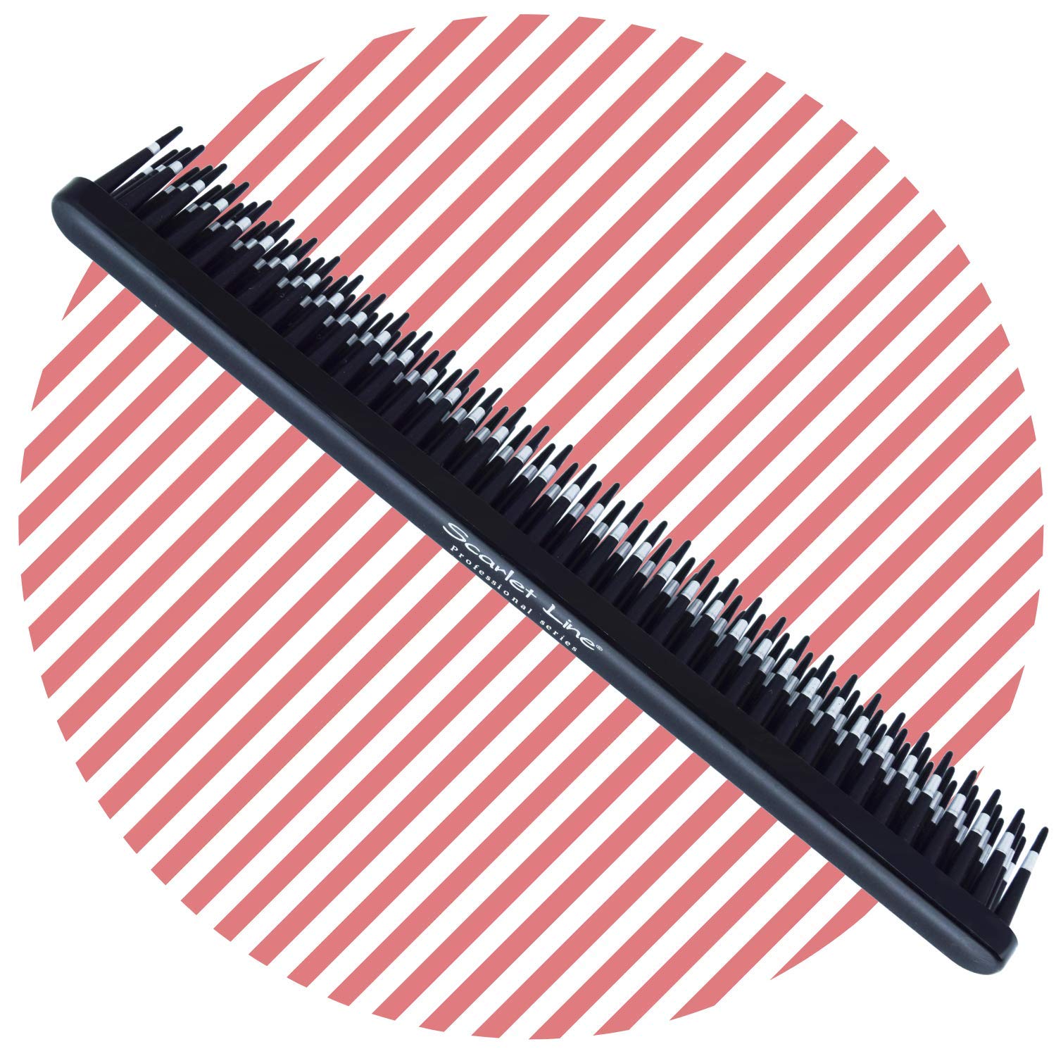 Scarlet Line Professional Three Row Hair Comb,Tame and Tease 3 line Teeth Pattern Hair Comb For Men And Women Hair Back Coming_Black