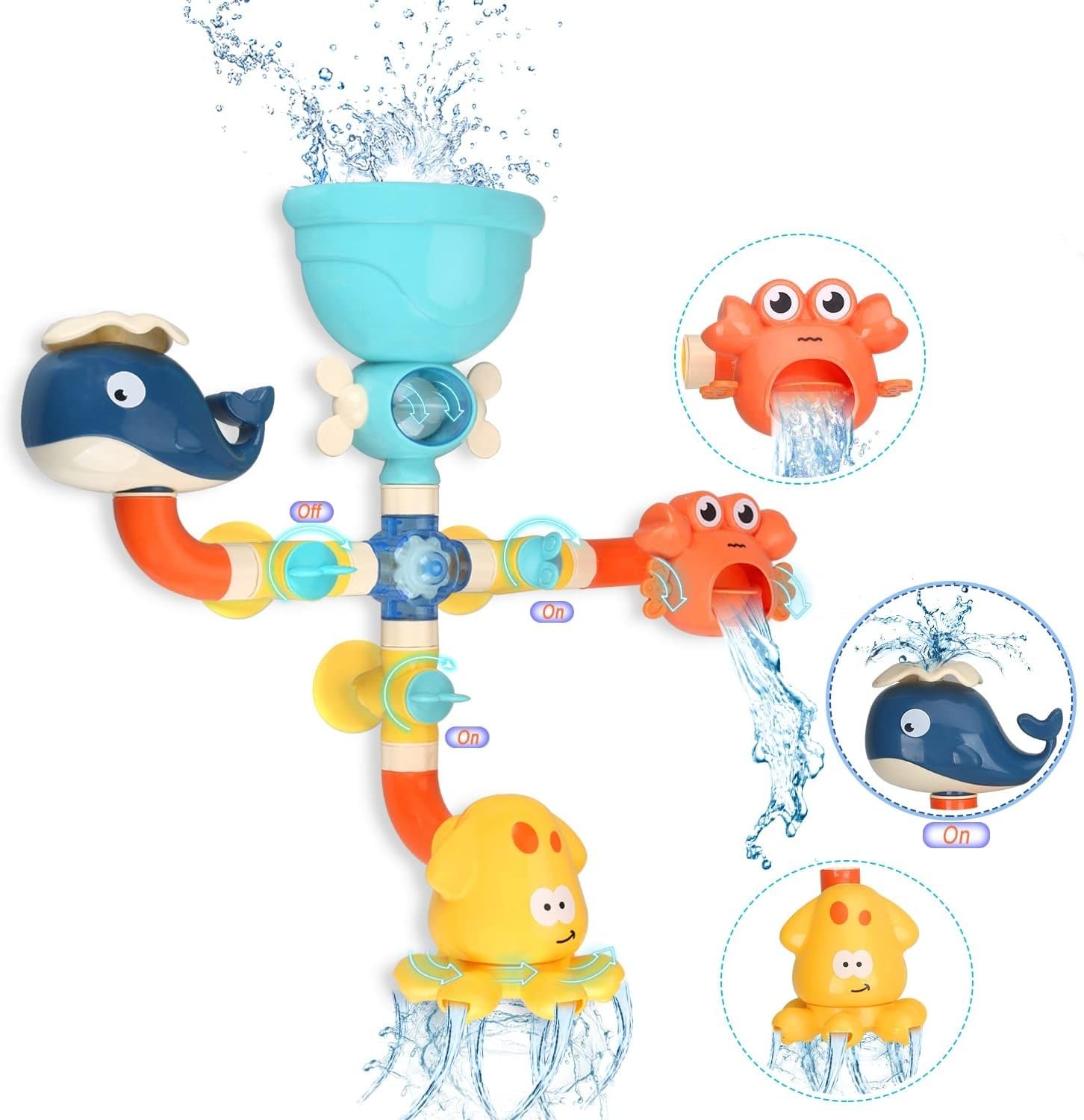 TOYBYBath Toy - Toddler Bath Toys for Kids Ages 4-8,Engaging STEM Bathtub Toys,Pipe Bathtub Set with Swiveling Valves,Interactive Features for Cognitive Development(Octopus)