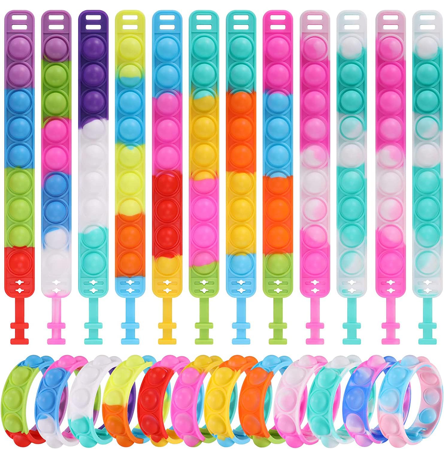 TukoTuko Kids Party Favors Pop Fidget Toys Bulk 20 Packs Fidget Bracelet It Birthday Party Favors for Kids Goodie Bags Stuffers Classroom Prizes Bubble Poppers Toddlers Toy for Students Girls