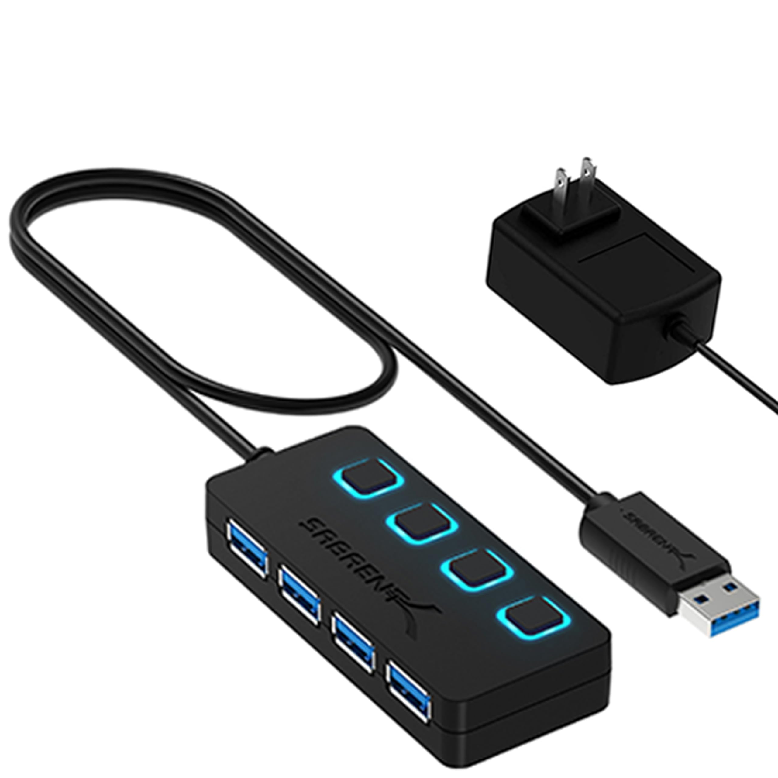 SABRENT 4 Port USB 3.0 Hub with Individual LED Lit Power Switches, Includes 5V/2.5A Power Adapter (HB-UMP3)