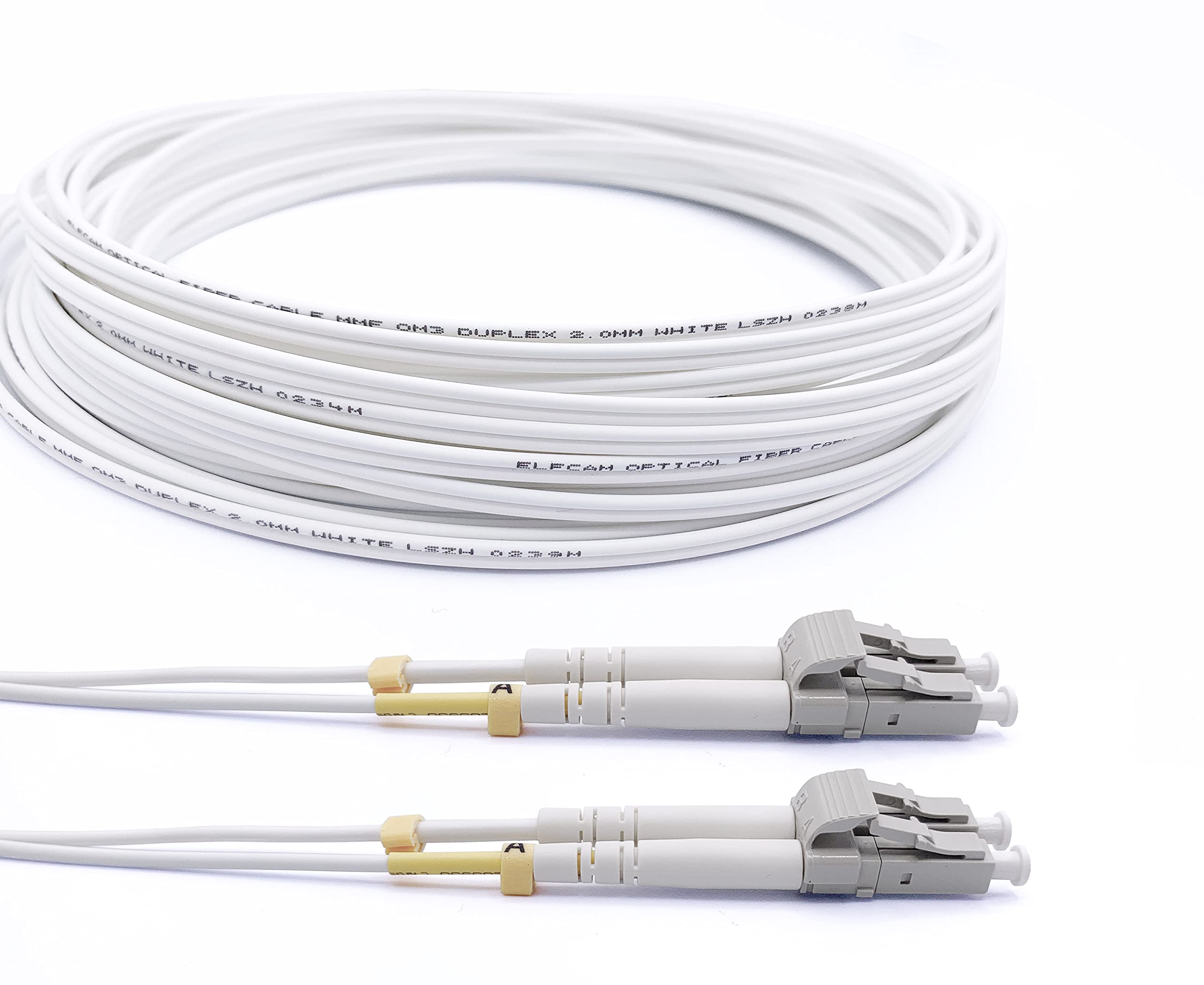 Elfcam® - Fibre Optic Cable (Optic Cable) LC/UPC to LC/UPC OM3 Multimode Duplex 50/125um LSZH, White (40 m)