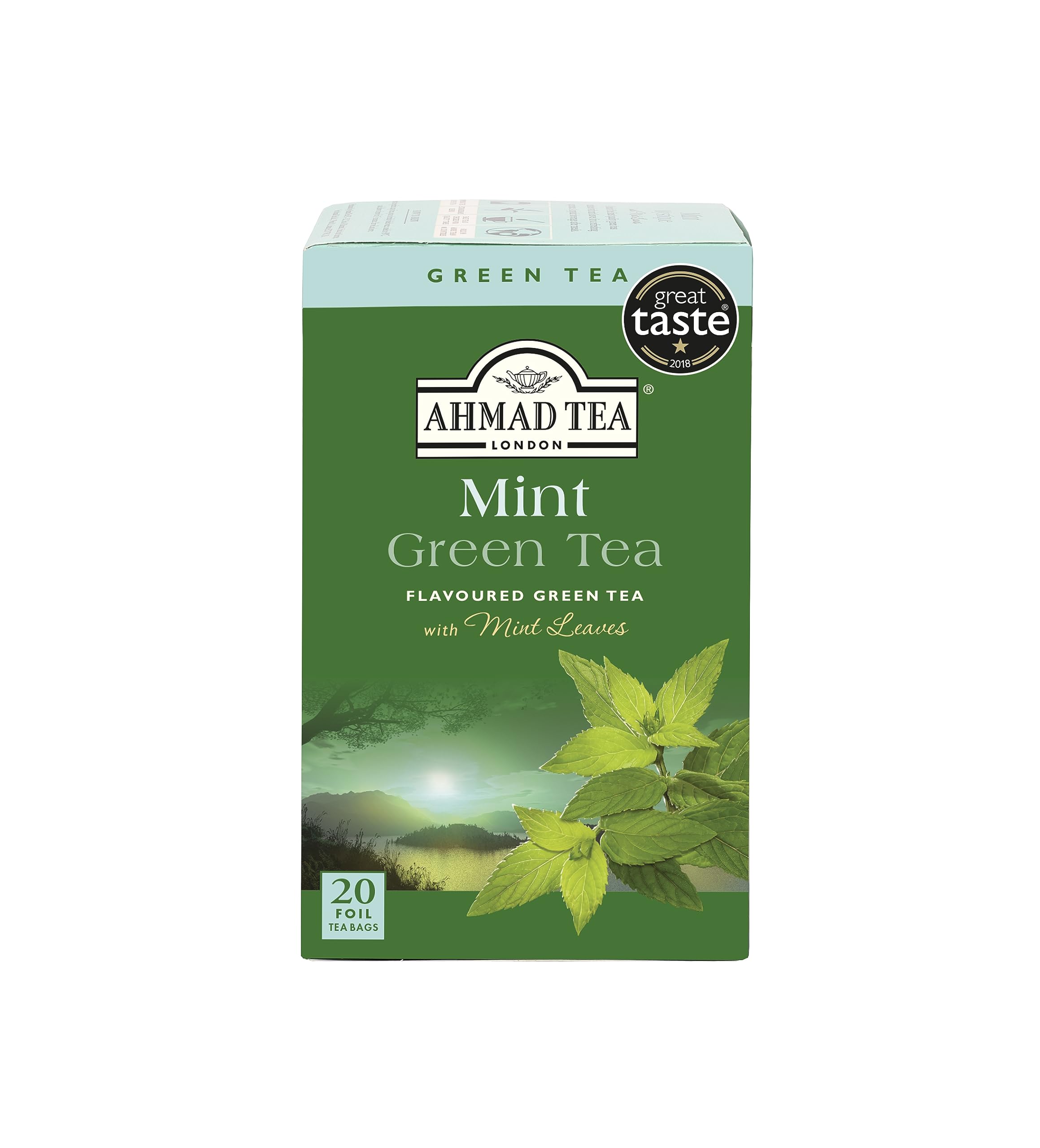 Ahmad Tea Mint Green Tea, Foil Wrapped Teabags, 20 ct (Pack of 6) - Caffeinated & Sugar-Free