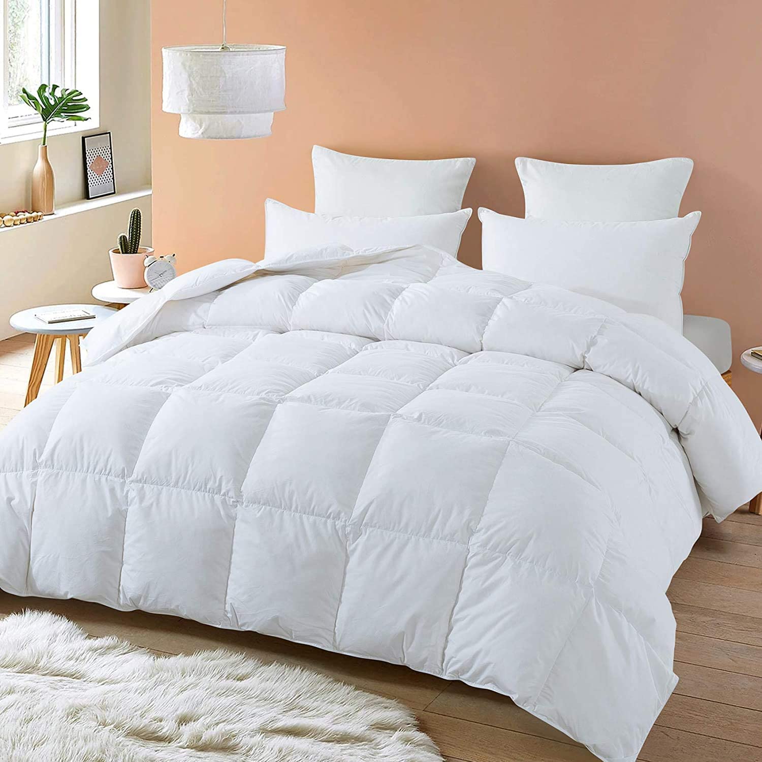 Angel Arts Home Luxury Queen Size Hotel Quality Ultra Soft, Organic Cotton All Season - Quilted Comforter with Corner Tabs - Box Stitched Down Alternative 400 GSM 800 Thread Count Comforter, White