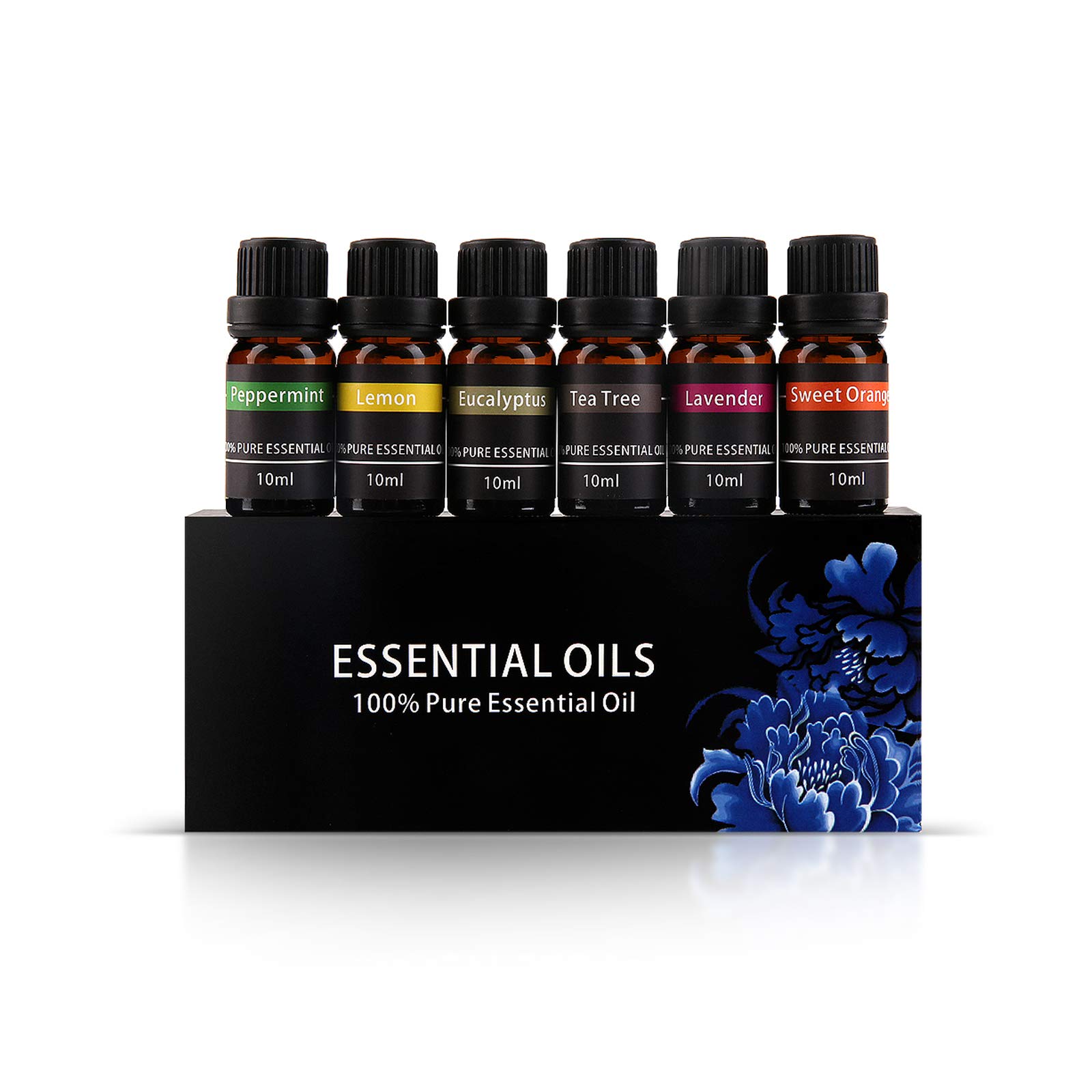 Baytion Essential Oils Set, Pure Aromatherapy Diffuser Oils for Aroma Machine, 100% Natural Scented Oils Lavender, Eucalyptus, Lemon, Peppermint,Sweet Orange, Tea Tree, Fragrance Oil Gift Set 6x10ml