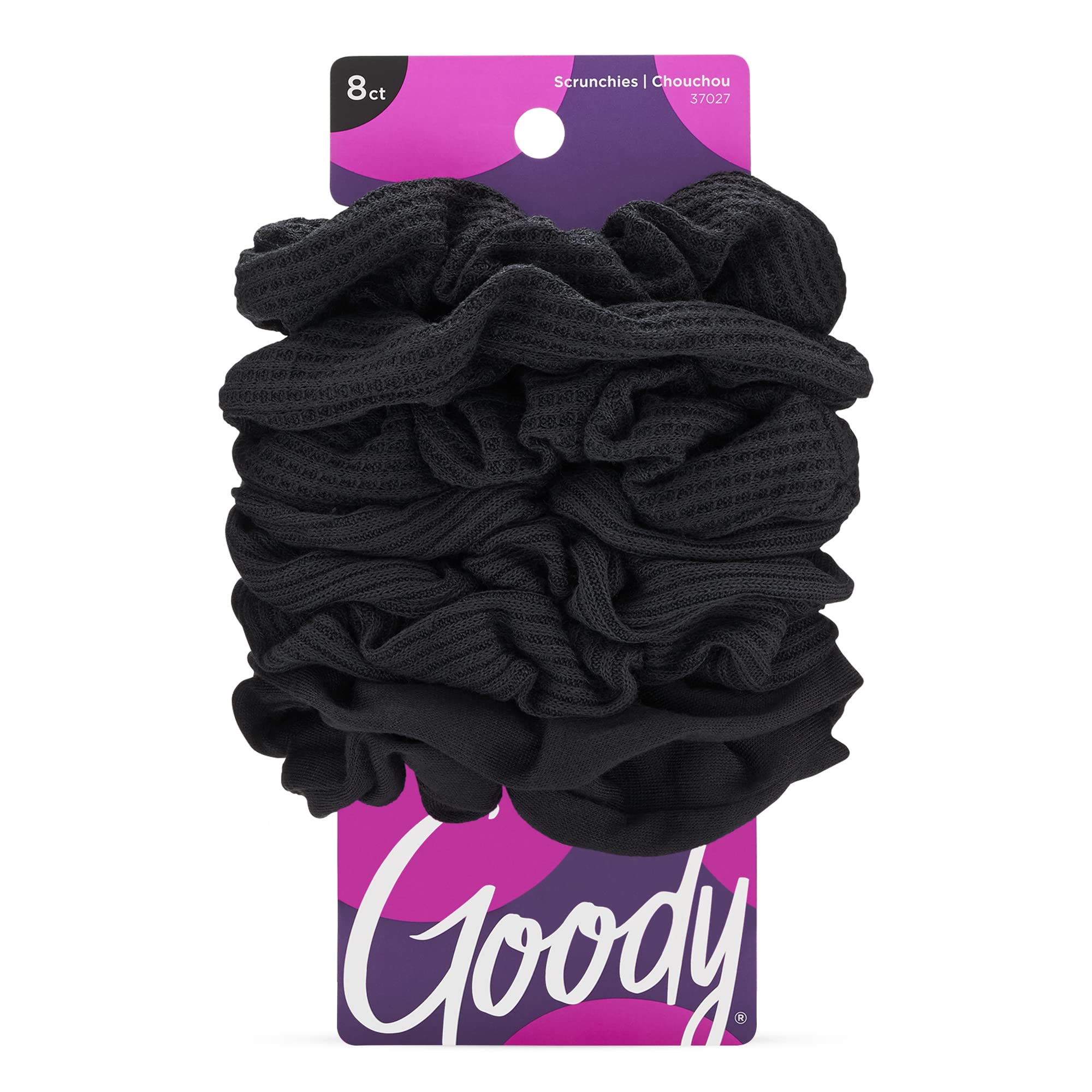 GOODYOuchless Jersey Scrunchies - 8 Ct, Black, Damage-Free, Dentless & Secure Hold Hair Ties, Gentle Hair Accessories for Women & Men, All Day Comfort, All Hair Types