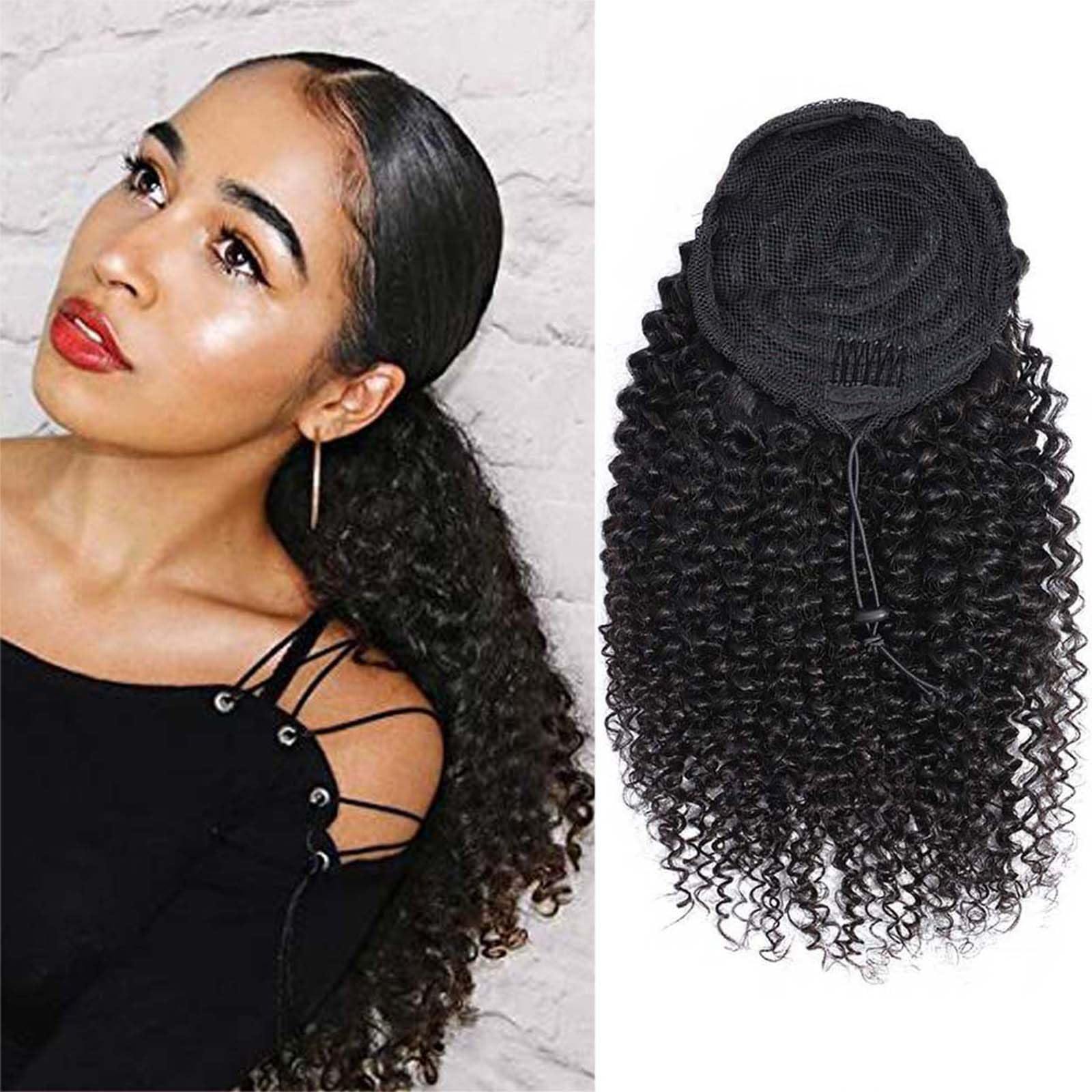 Ponytail Extension Human Hair Curly Drawstring Ponytail for Black Women 9A Brazilian Curly Drawstring Ponytail Extension Human Hair Natural Black 14 Inch