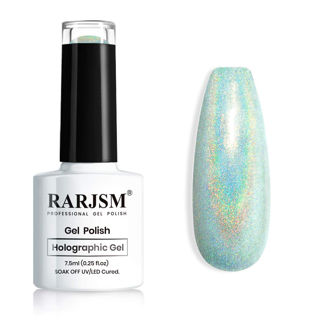 Holographic Gel Nail Polish Mint Green Glitter,RARJSM Hologram Gel Polish Color Change Iridescent Gorgeous Glossy Glitter Diamond Laser Chrome Nail Gel 7.5ml Curing Required Nail Varnish