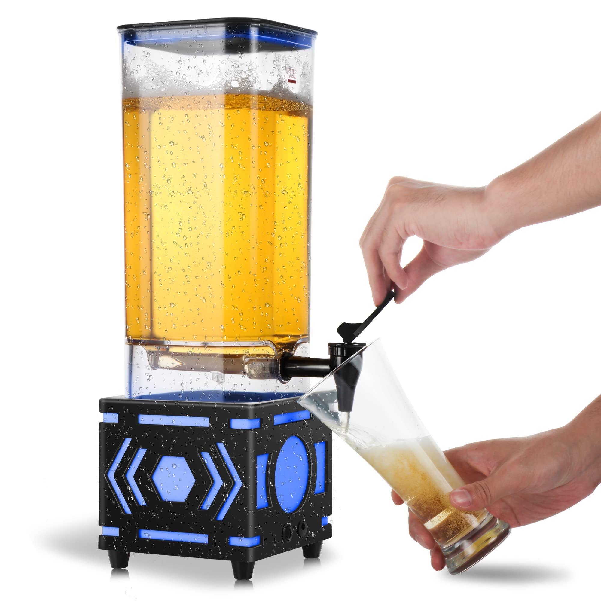 REAWOW3L Beer Tower Drink Dispenser, Transparent Beverage Juice Cocktail Dispenser with LED Color Flash Removable Easy to Clean, Suitable for Home Party Party Bar Competition BBQ Festival (black)