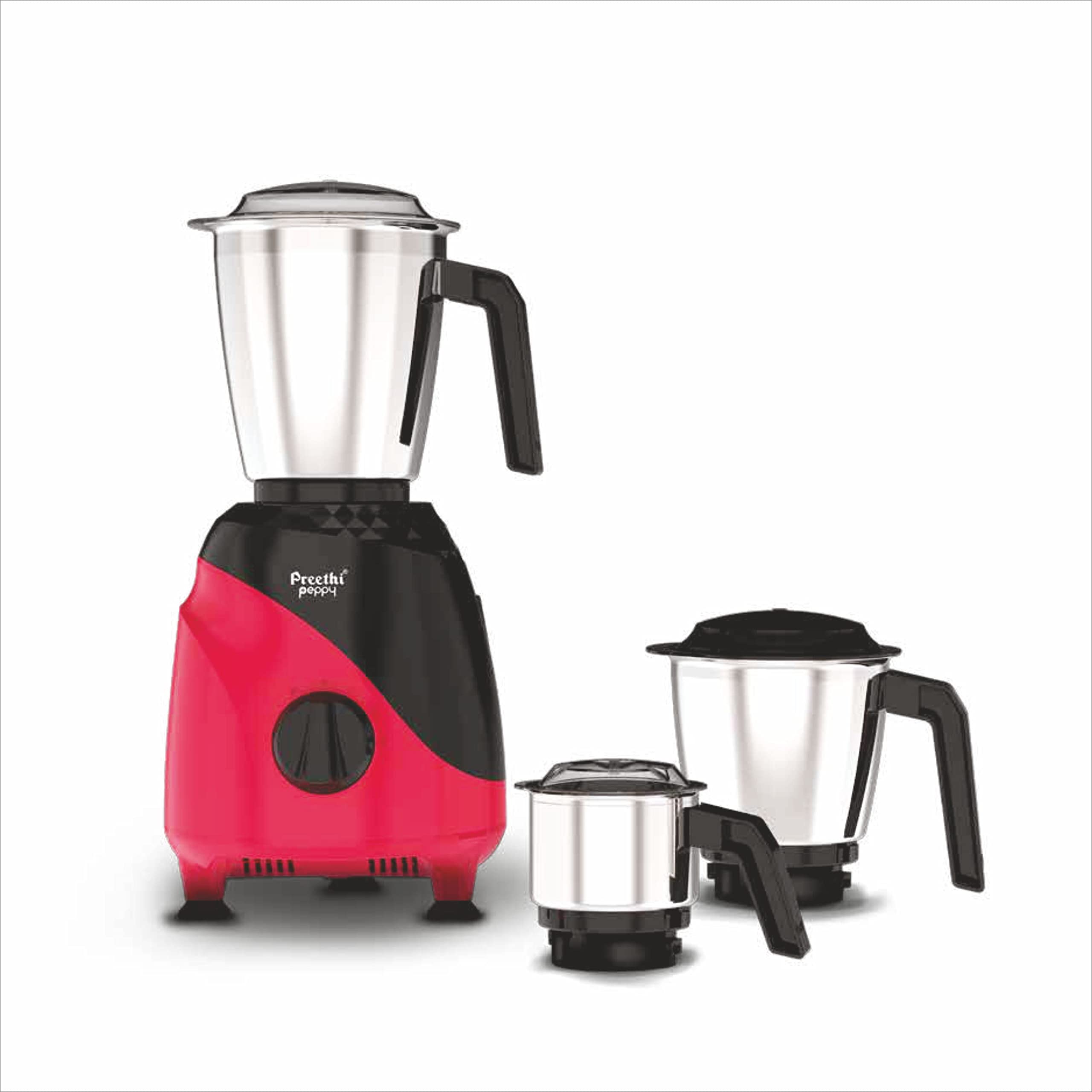 Preethi Peppy MG-245 Mixer Machine Grinder, 750 watt, Black & Red, 3 jars, Vega W5 Motor with 5yr Warranty & Lifelong Free Service