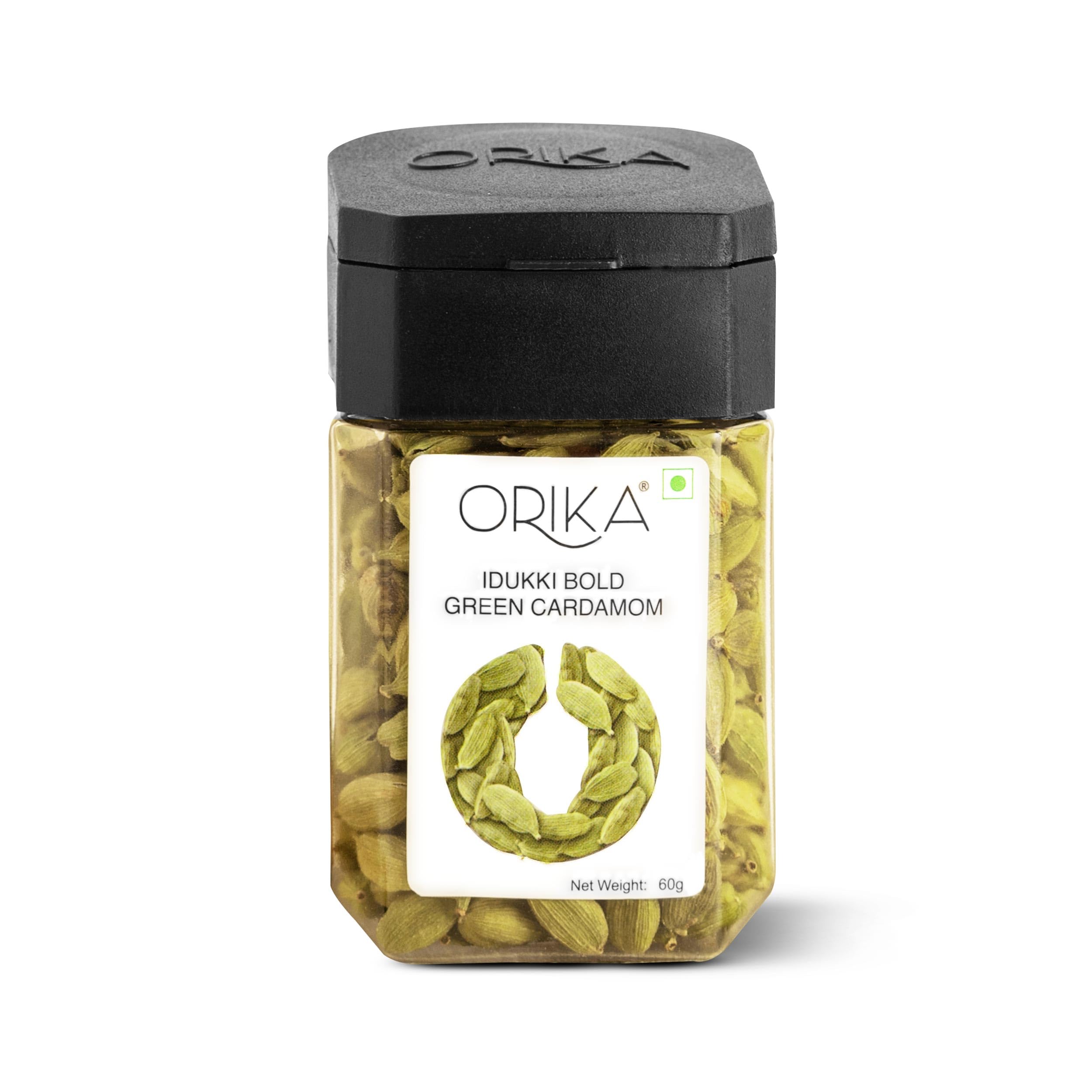 Orika Idukki Bold Green Cardamom Whole 60g | Bold 8mm Elaichi Green | No Artificial Colours or Preservatives